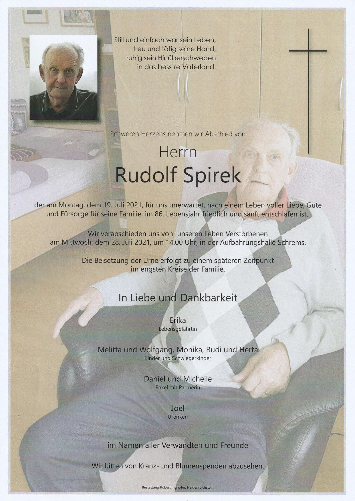 Traueranzeige von Rudolf Spirek