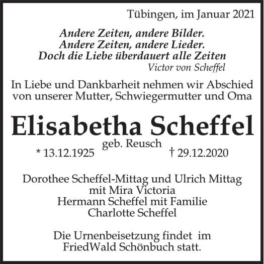 Traueranzeige von Elisabetha Scheffel