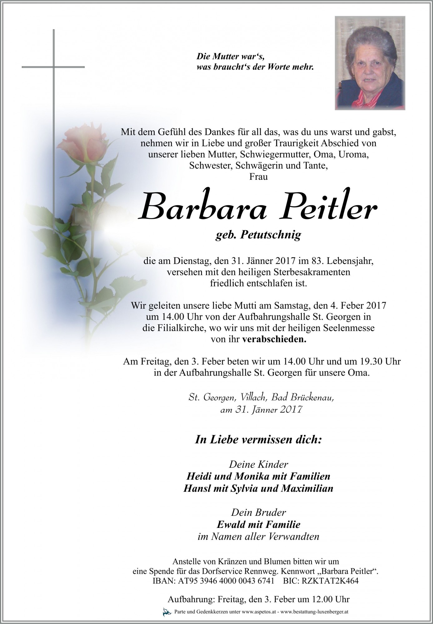Traueranzeige von Barbara Peitler