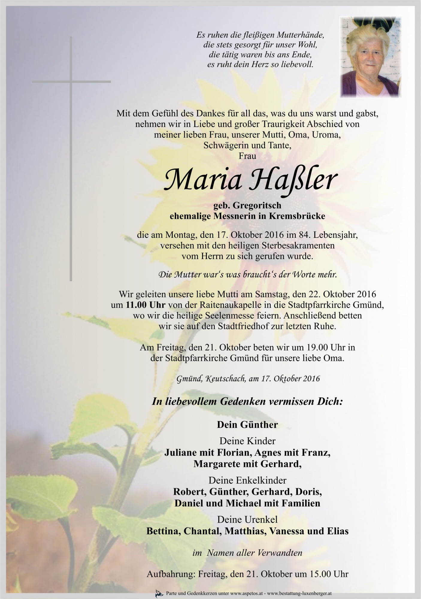 Traueranzeige von Maria Haßler