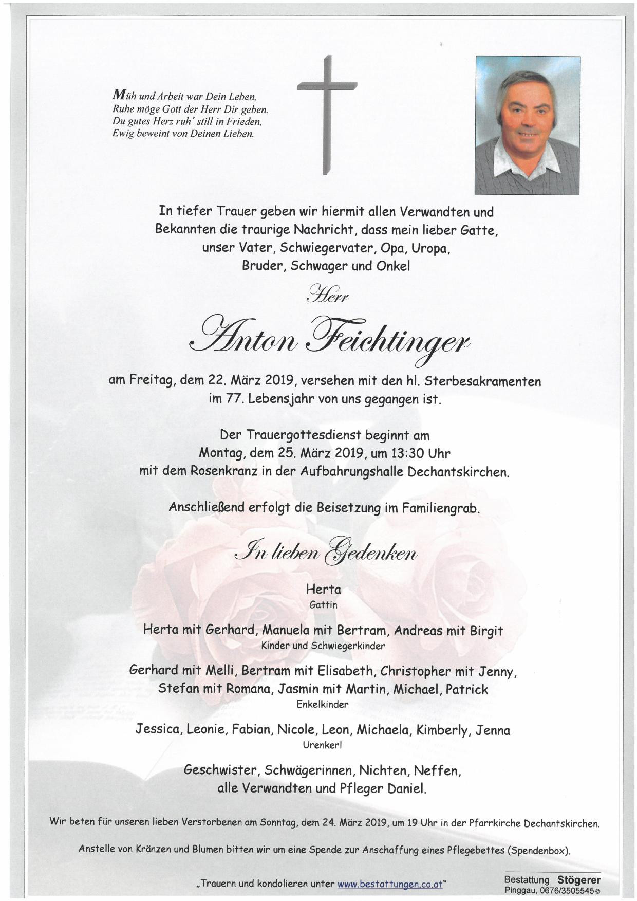 Traueranzeige von Anton Feichtinger