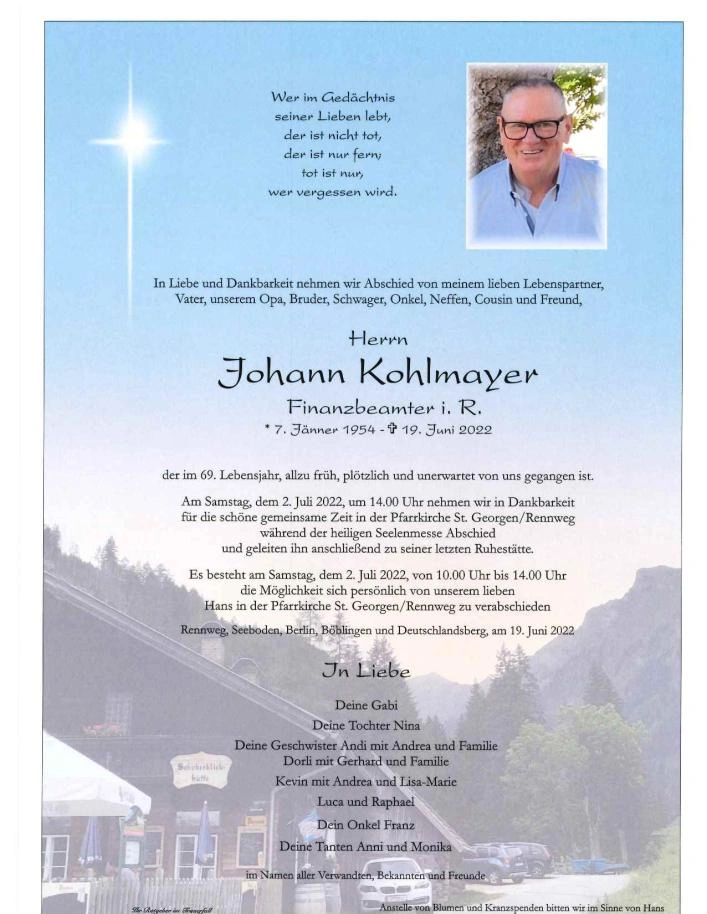 Traueranzeige von Johann Kohlmayer
