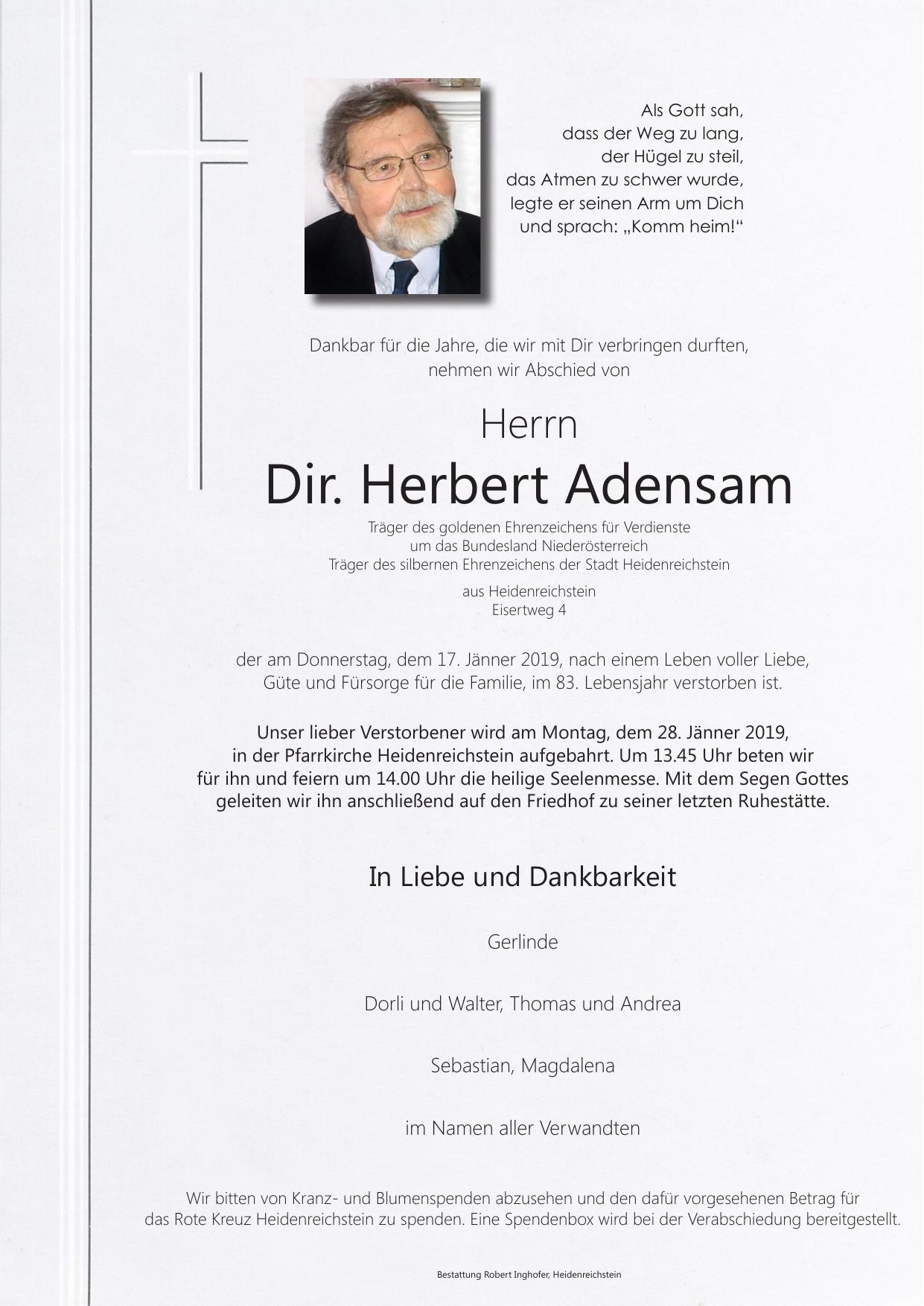 Traueranzeige von Dir. Herbert Adensam