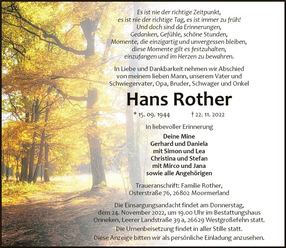 Traueranzeige von Hans Rother