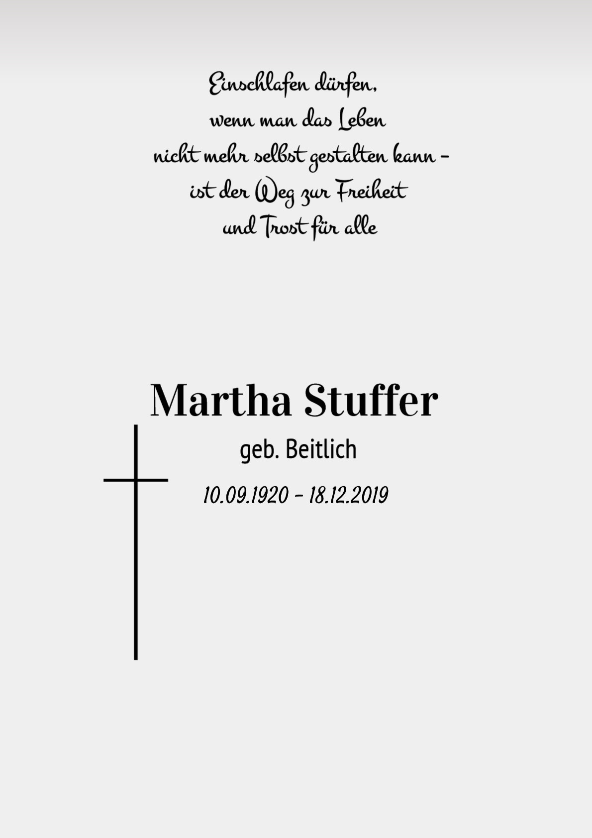 Traueranzeige von Martha Stuffer