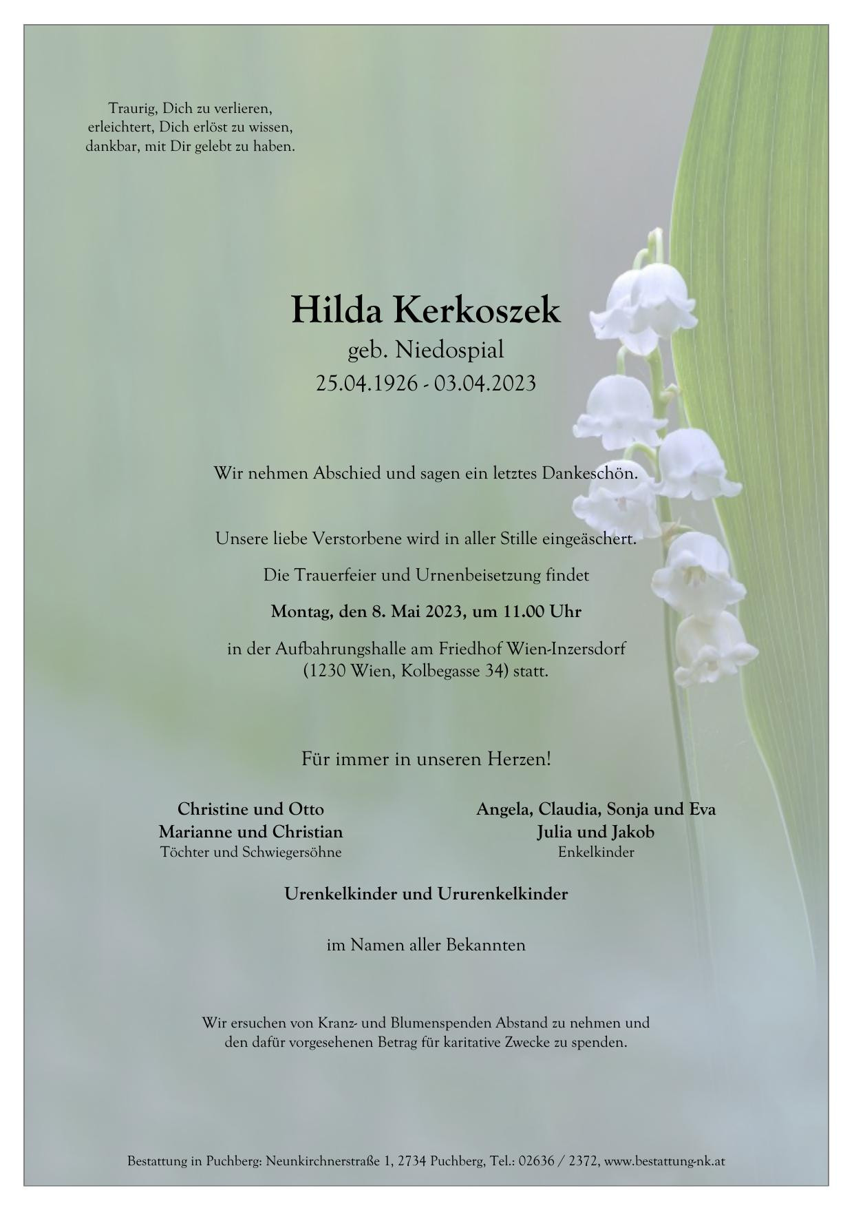 Traueranzeige von Hilda Kerkoszek