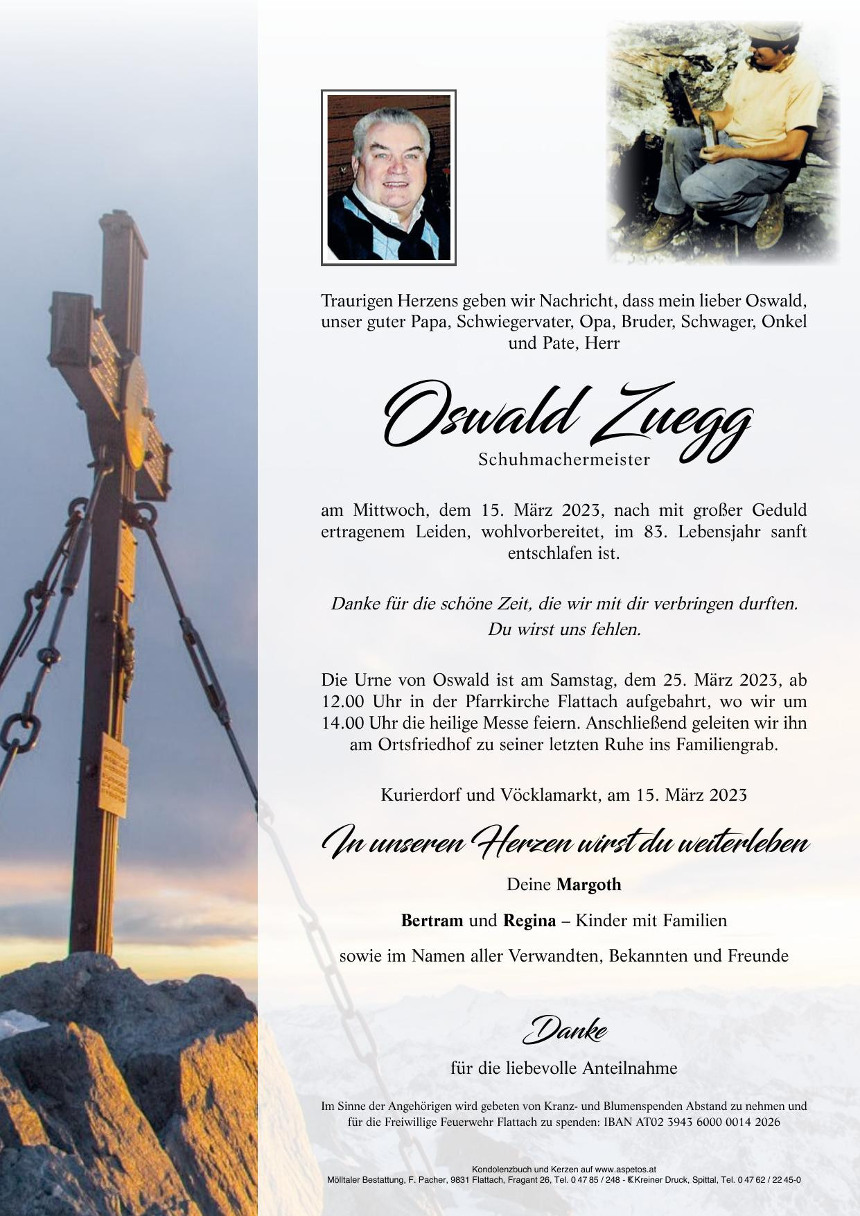 Traueranzeige von Oswald Zuegg