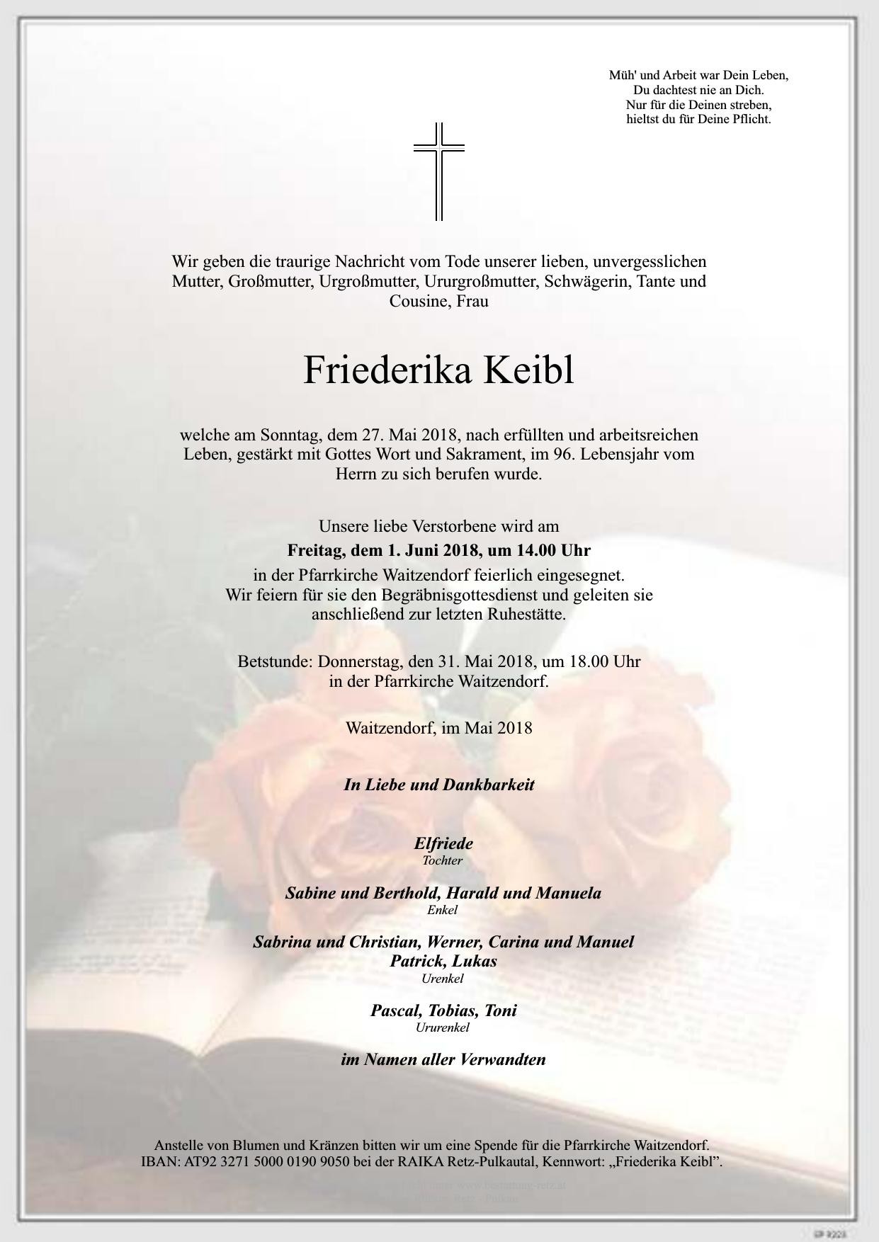 Traueranzeige von Friederika Keibl