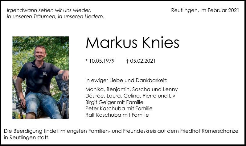 Traueranzeige von Markus Knies