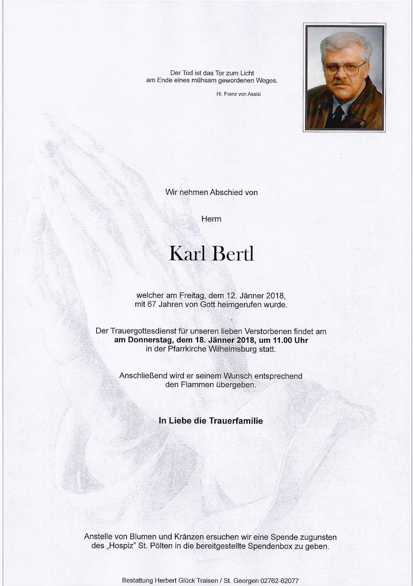 Traueranzeige von Karl Bertl