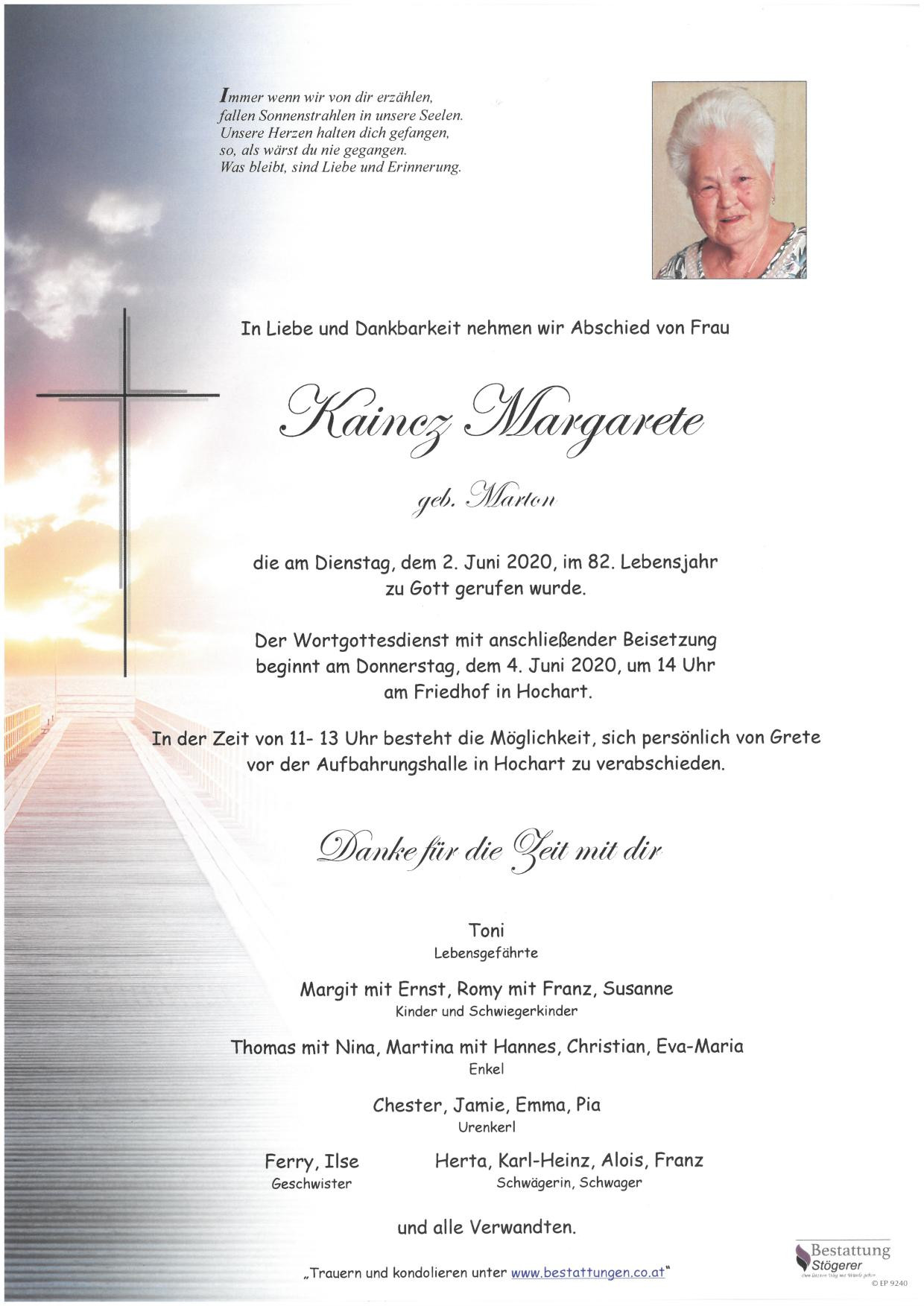 Traueranzeige von Margarete Kaincz