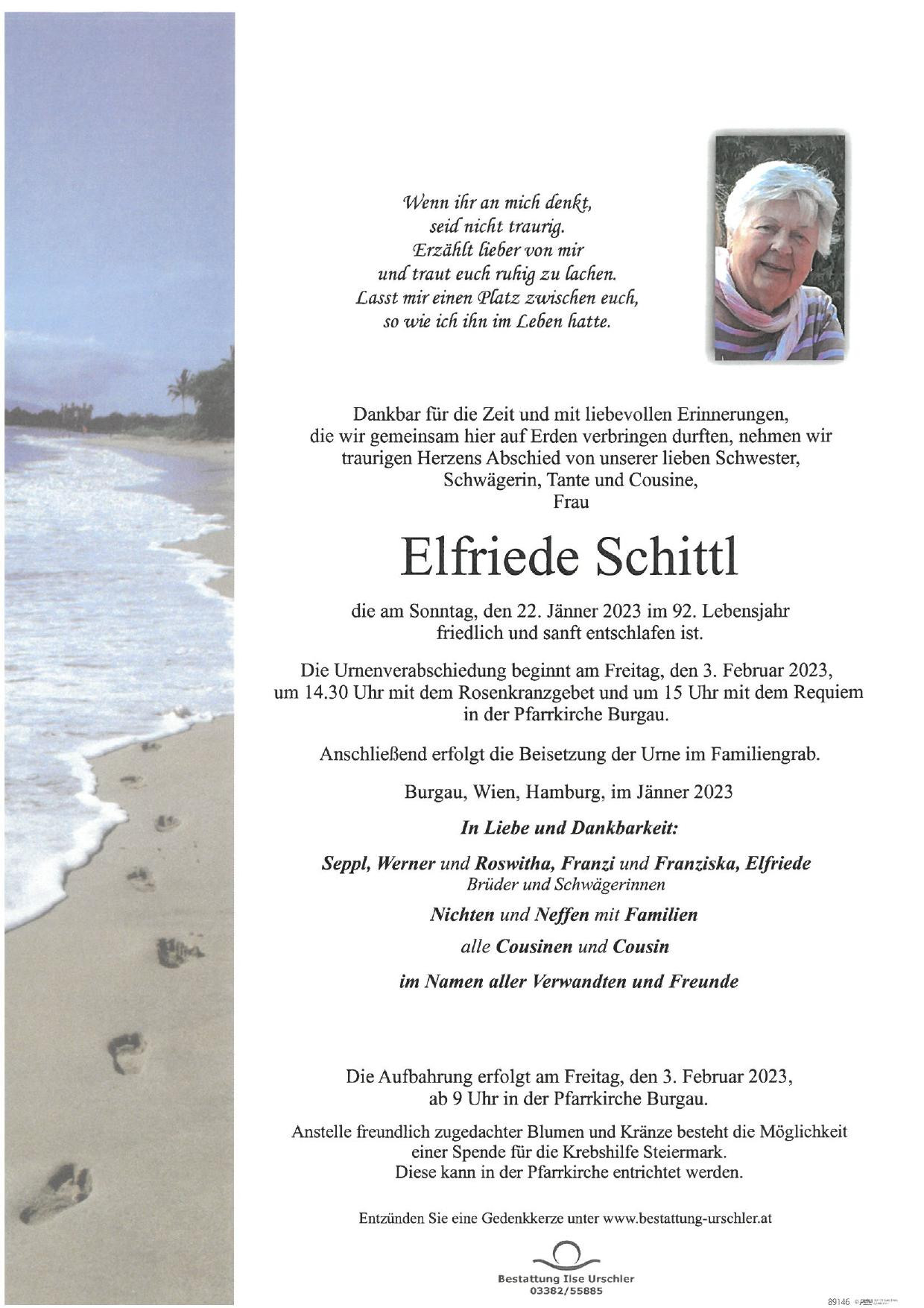 Traueranzeige von Elfriede Schittl
