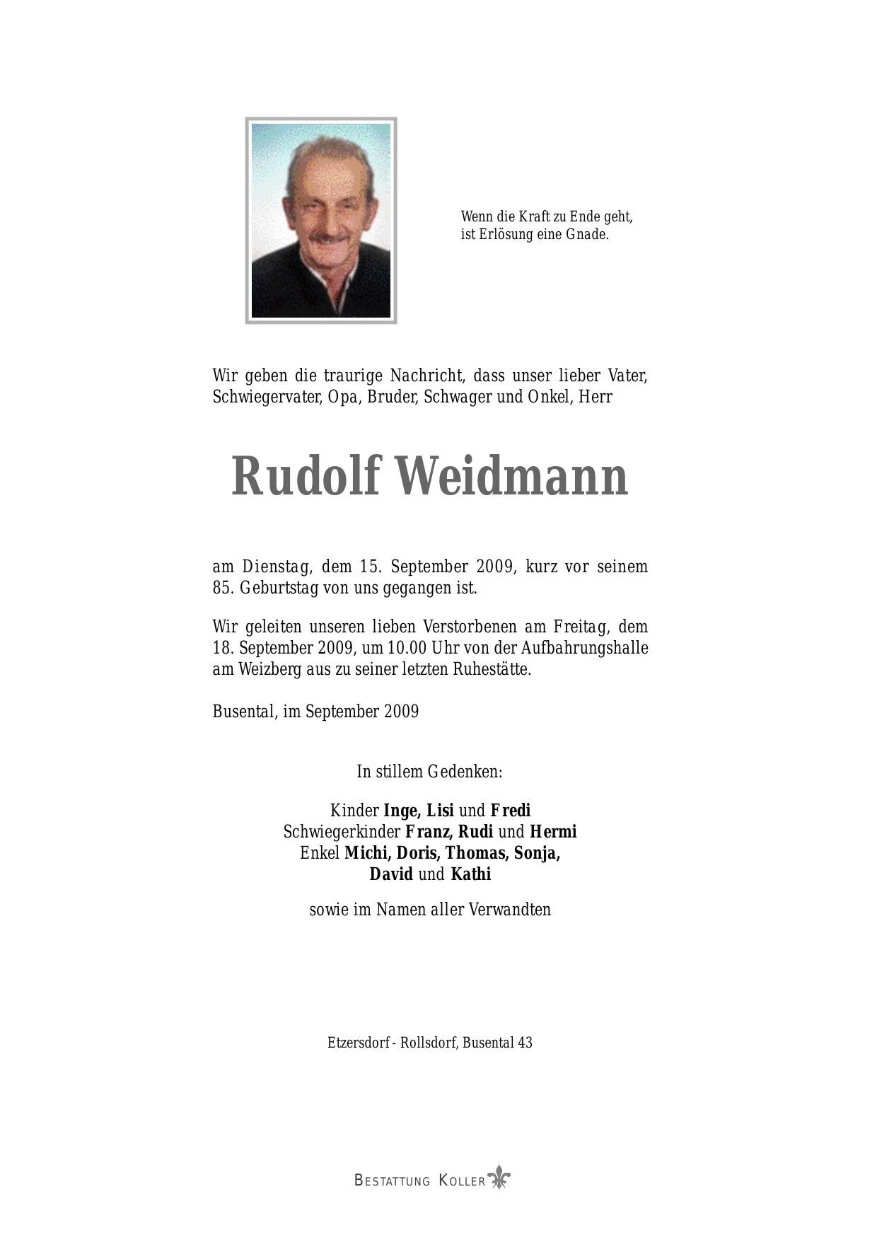 Traueranzeige von Rudolf Alfred Weidmann