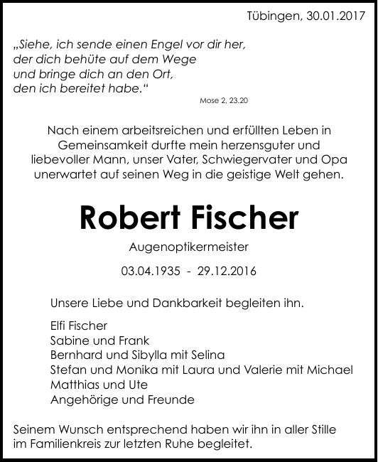Traueranzeige von Augenoptikermeister Robert Fischer