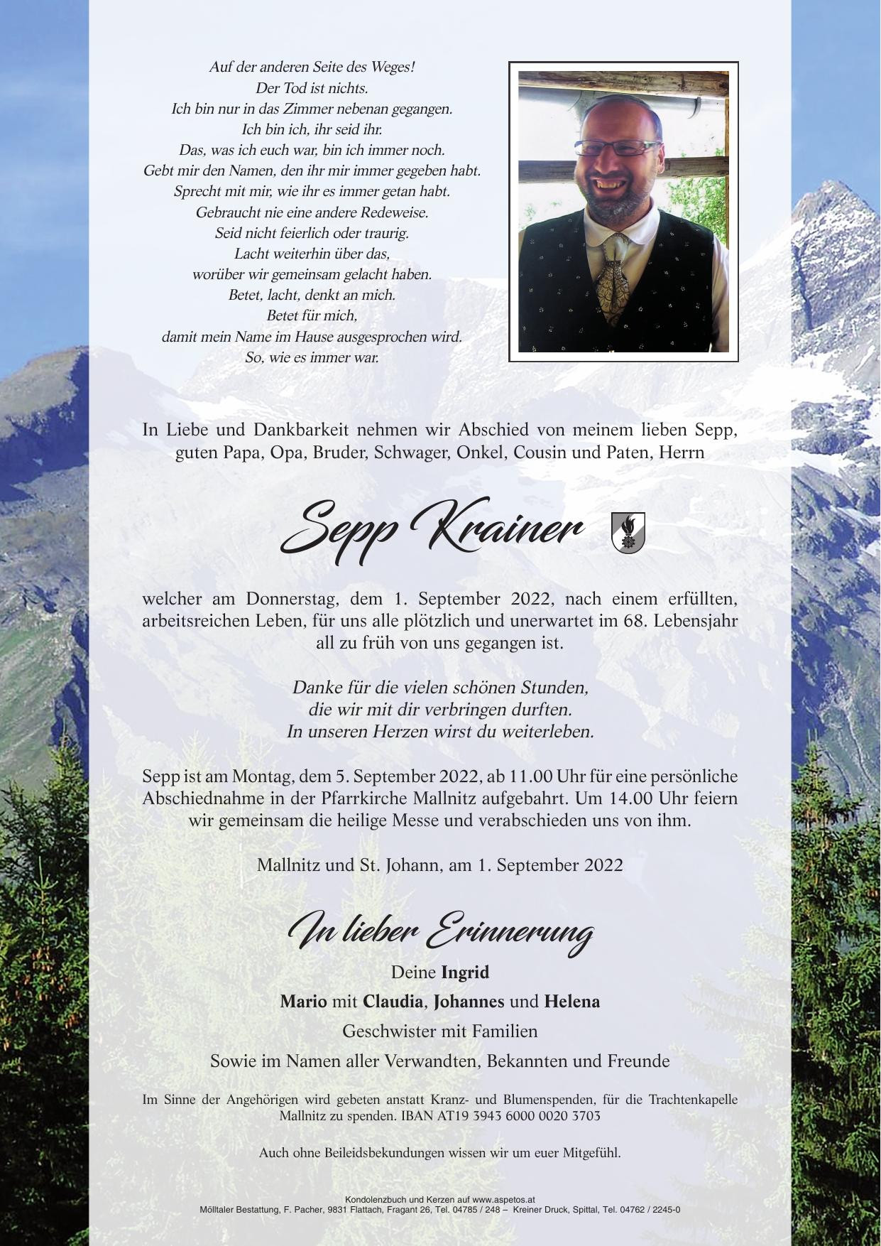 Traueranzeige von Sepp Krainer