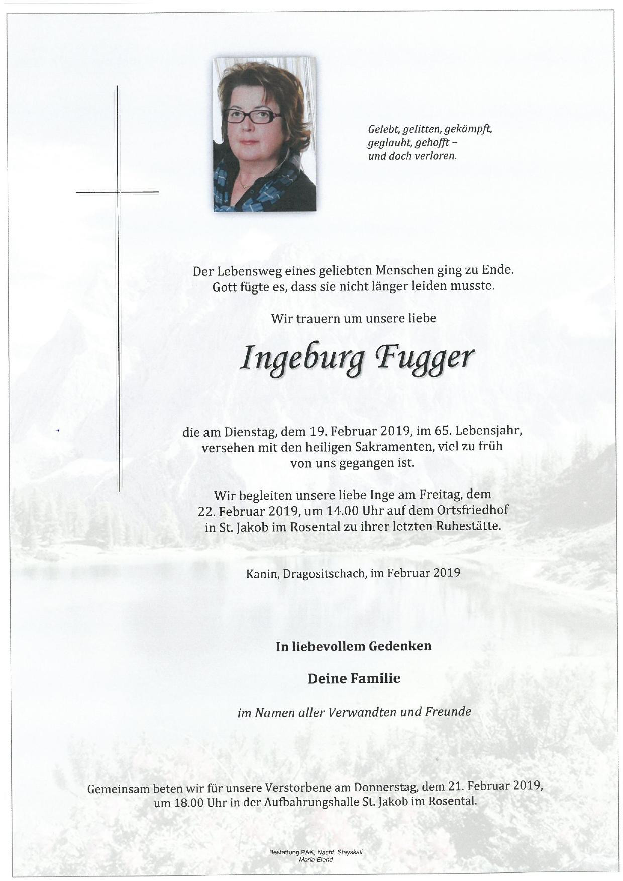 Traueranzeige von Ingeburg Fugger