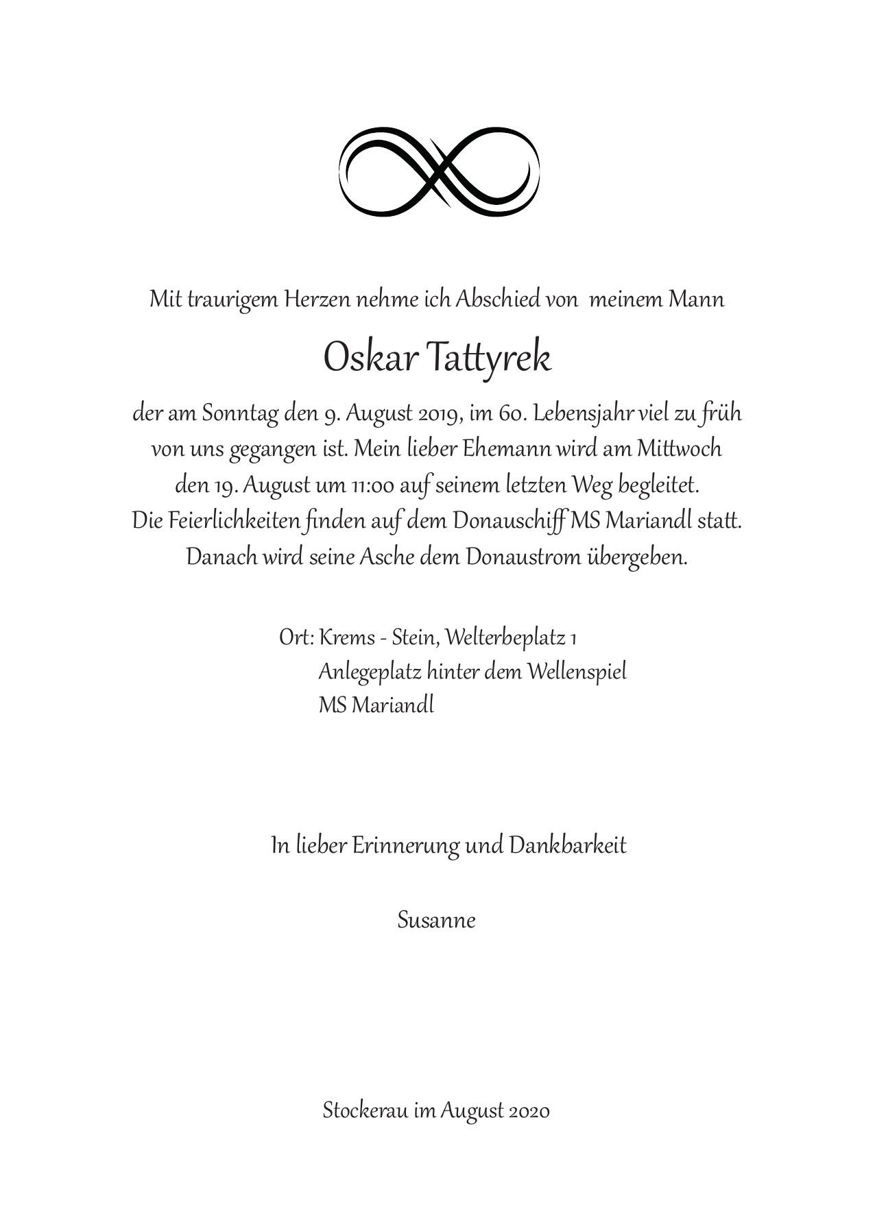 Traueranzeige von Oskar Kurt Tattyrek