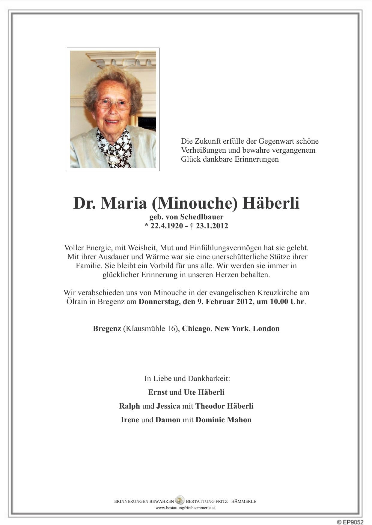 Traueranzeige von Maria Häberli