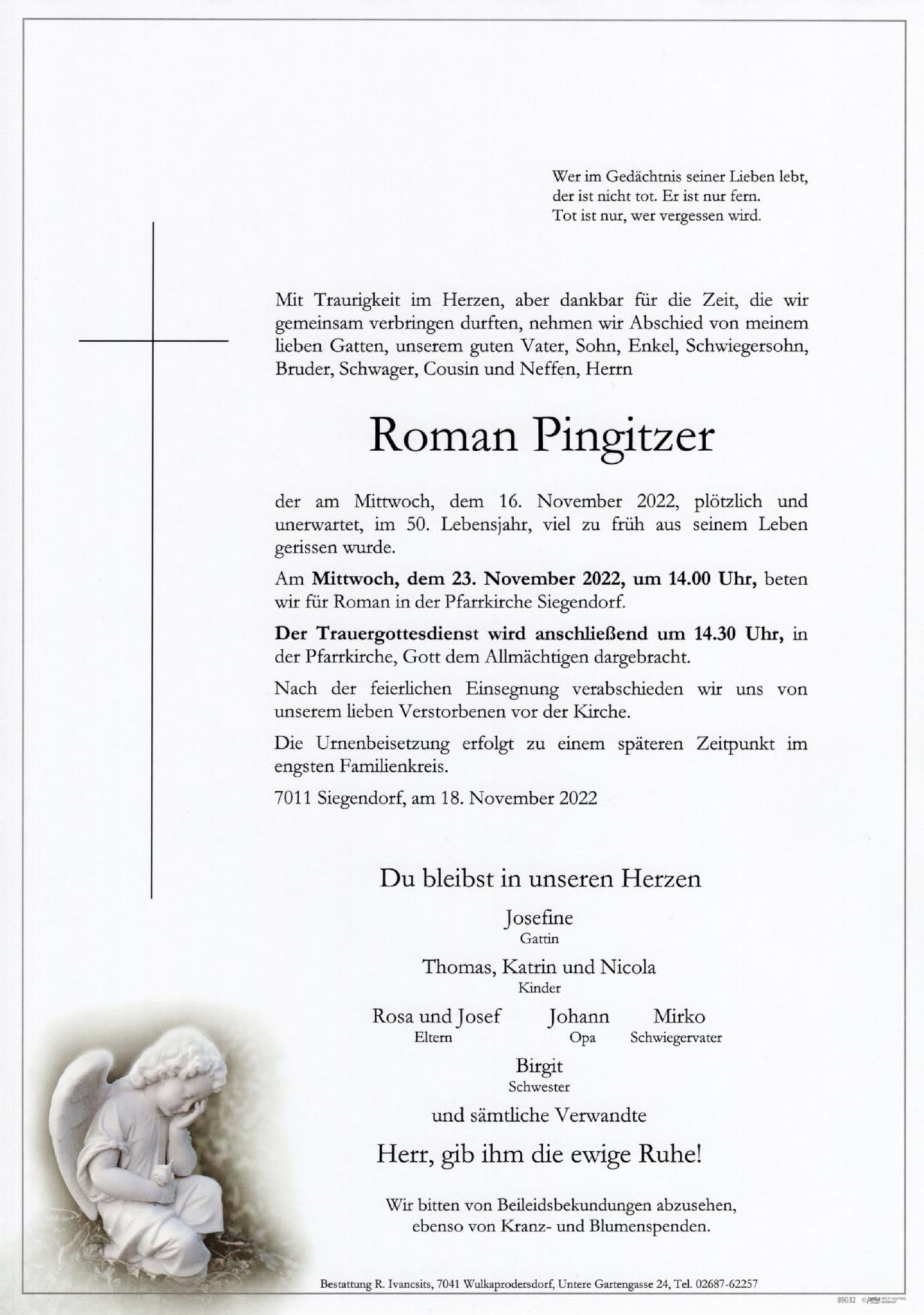Traueranzeige von Roman Pingitzer