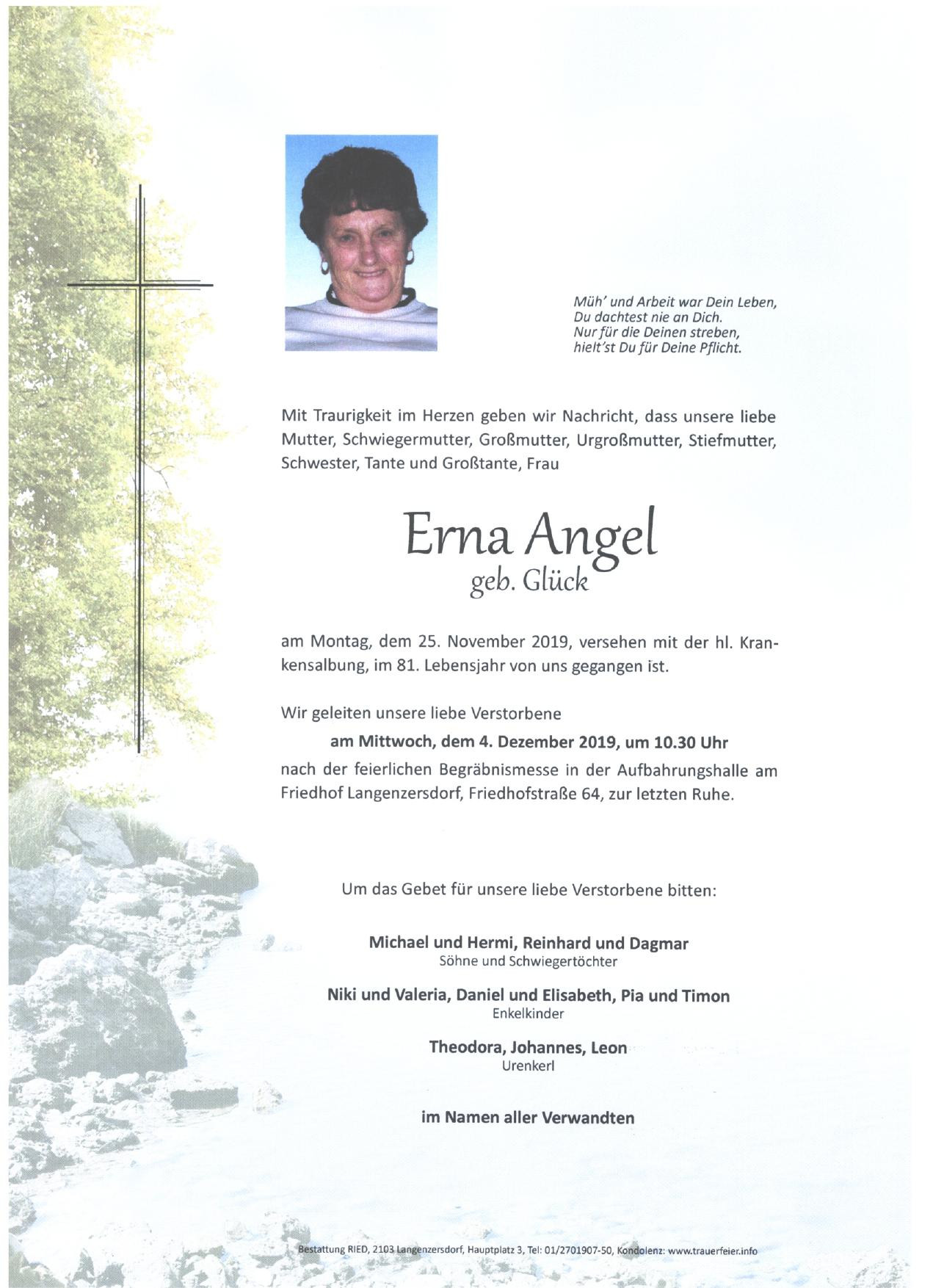 Traueranzeige von Erna Angel