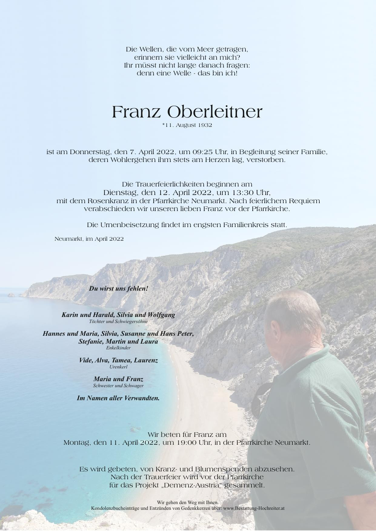 Traueranzeige von Franz Oberleitner