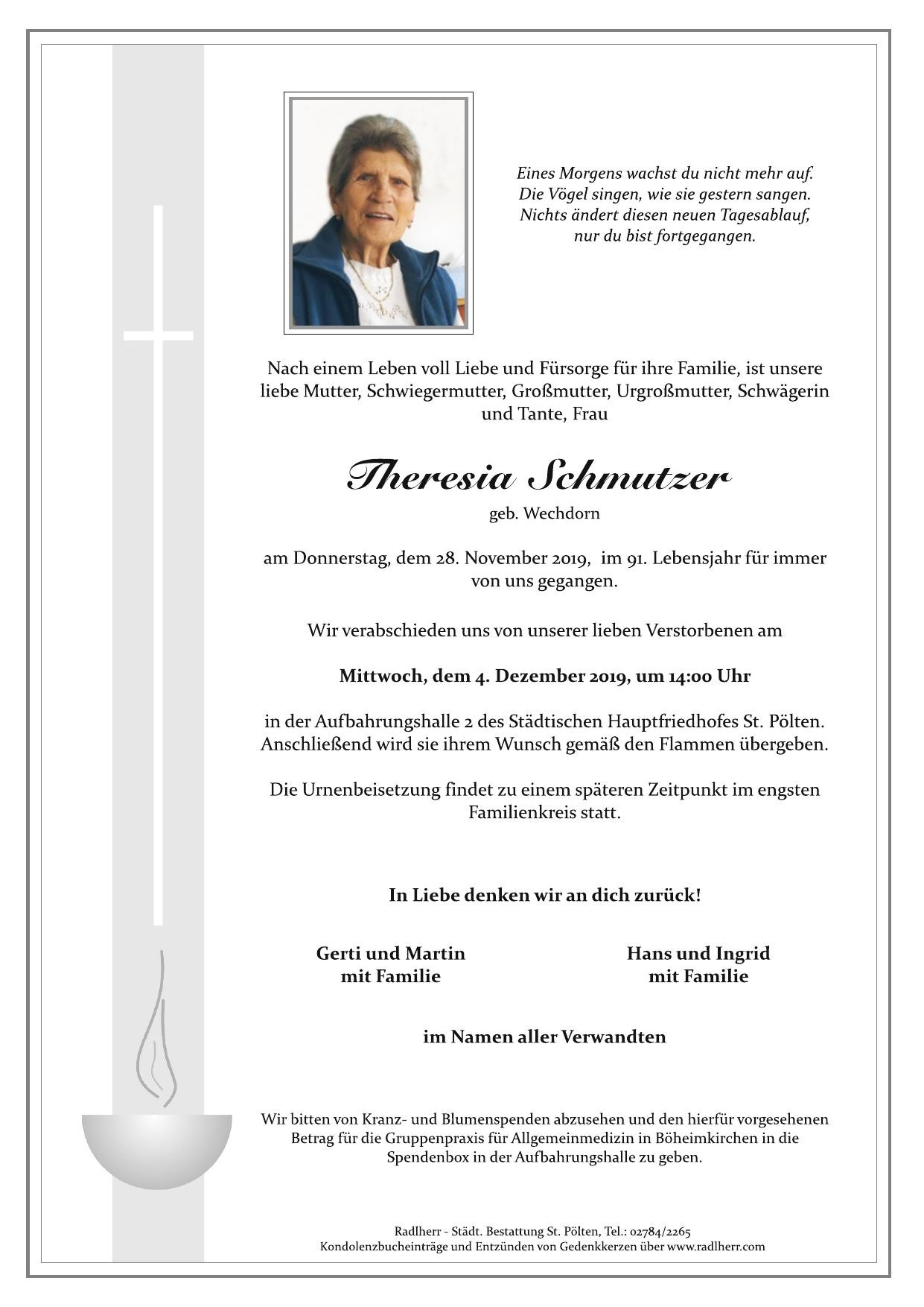 Traueranzeige von Theresia Schmutzer