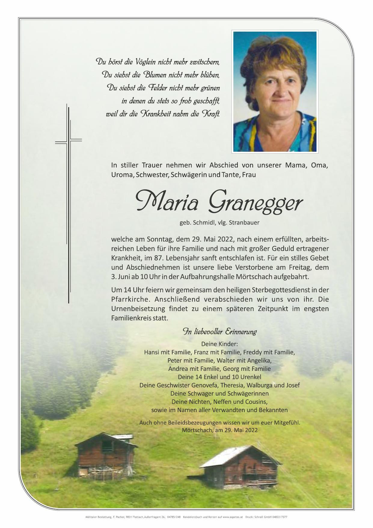 Traueranzeige von Maria Granegger