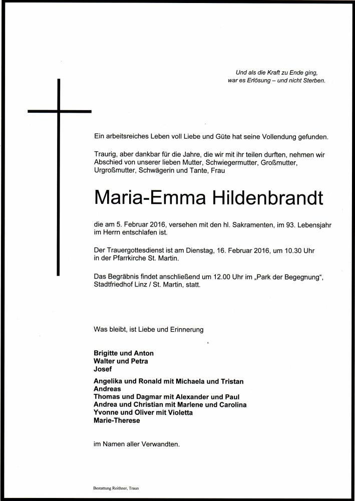 Traueranzeige von Maria - Emma Hildenbrandt