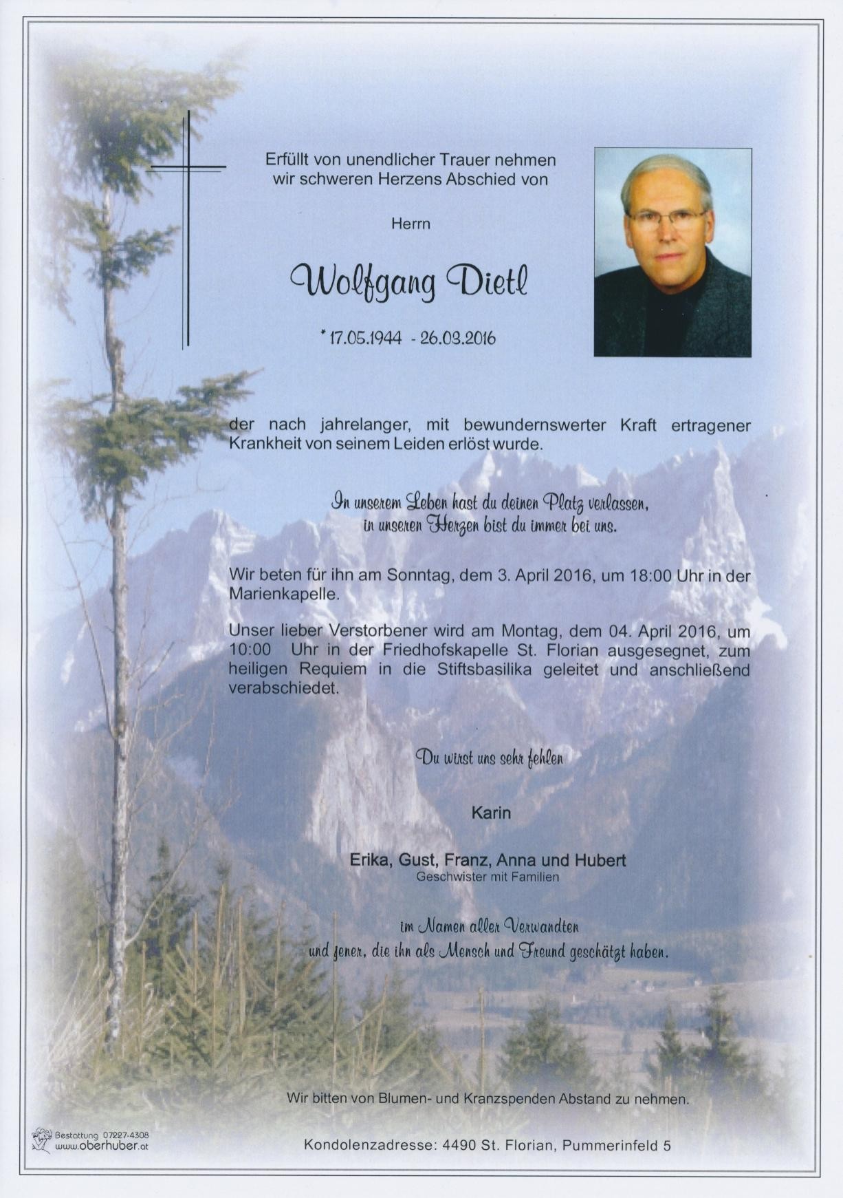 Traueranzeige von Wolfgang Dietl