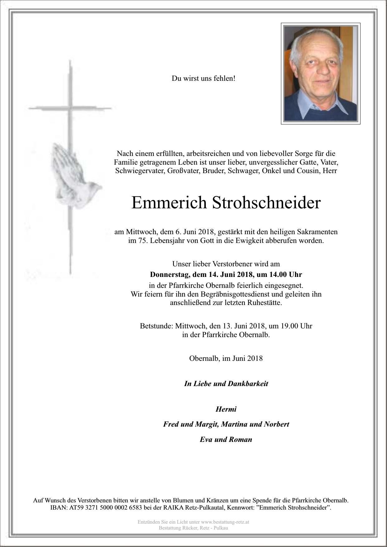 Traueranzeige von Emmerich Strohschneider