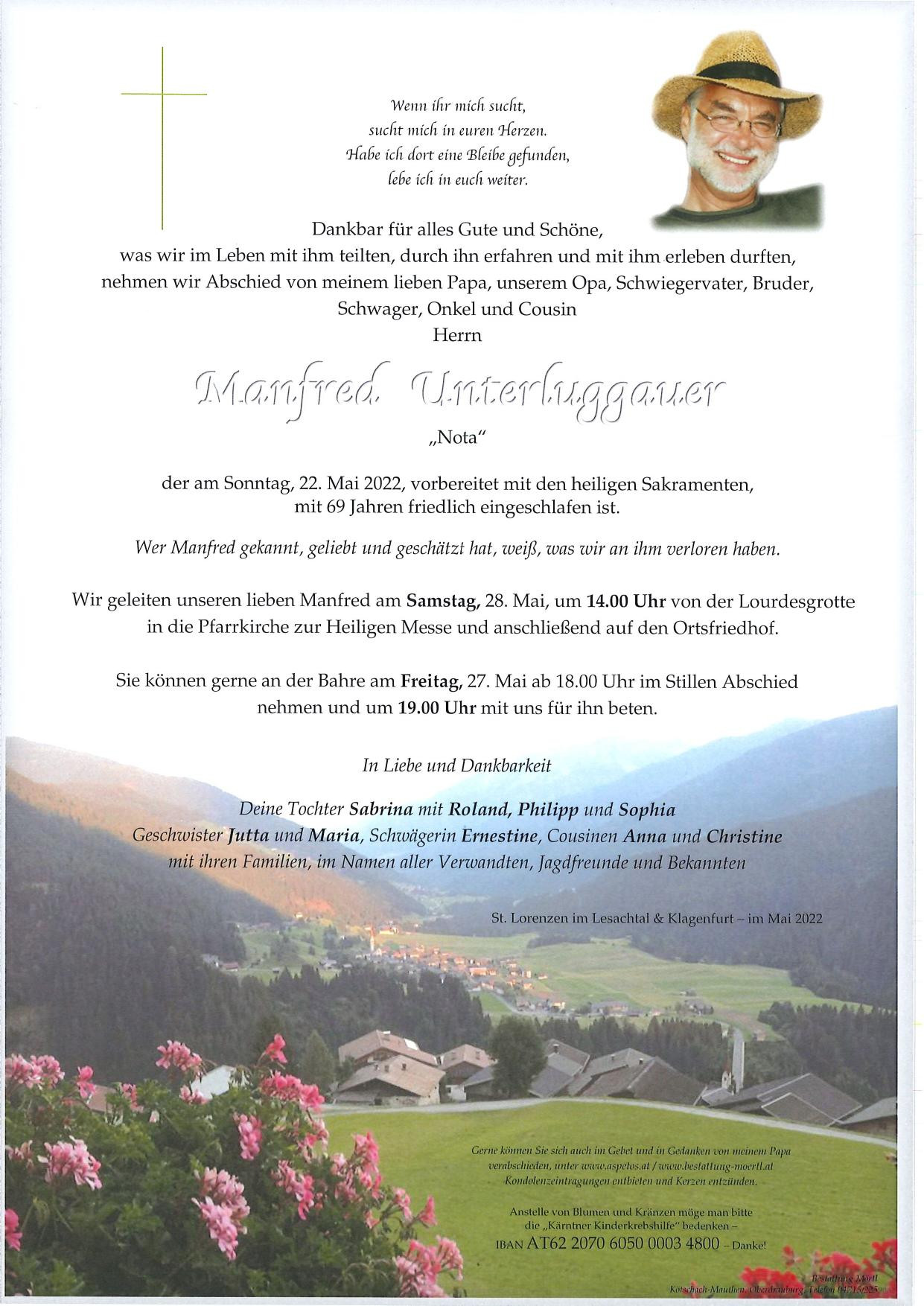 Traueranzeige von Manfred Unterluggauer