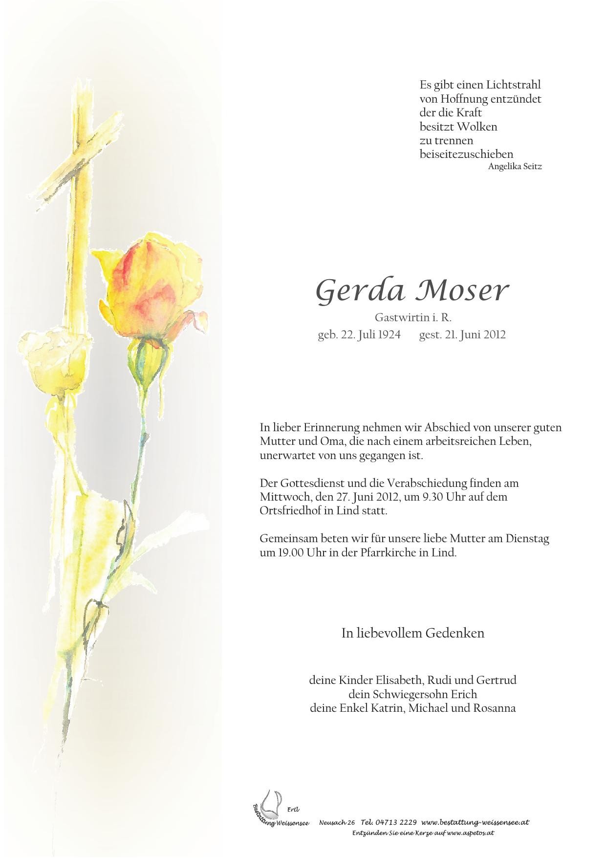 Traueranzeige von Gerda Moser