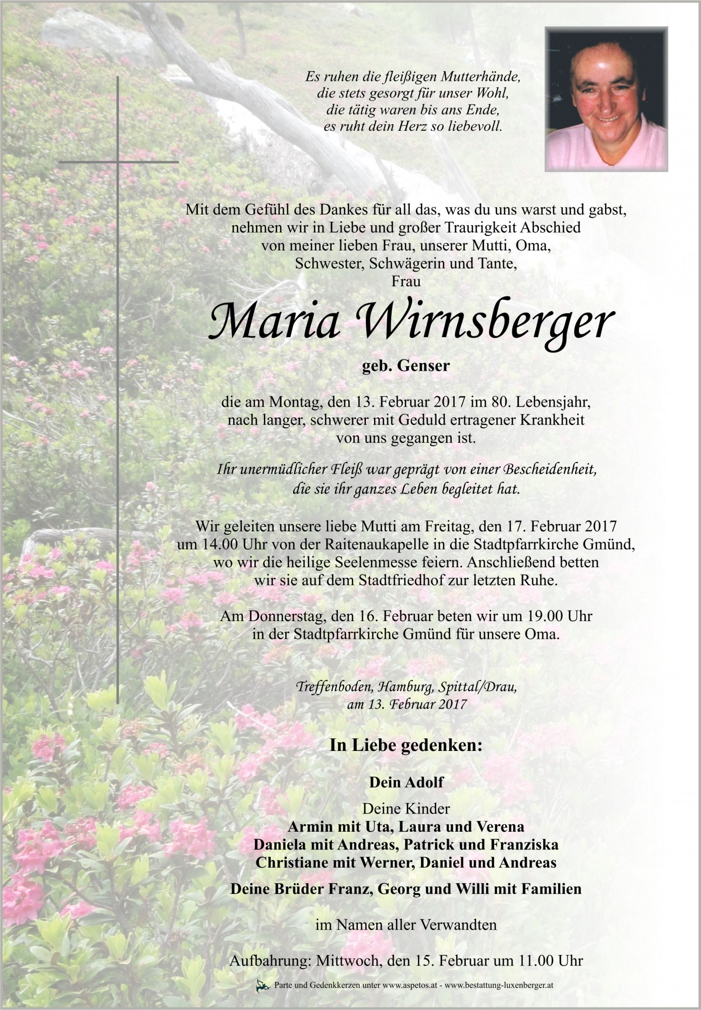 Traueranzeige von Maria Wirnsberger