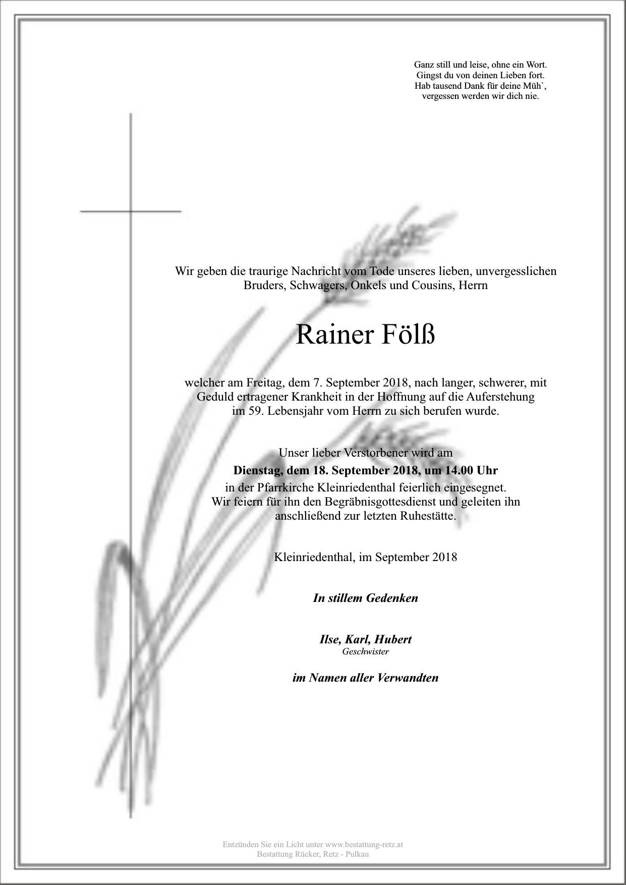 Traueranzeige von Rainer Fölß
