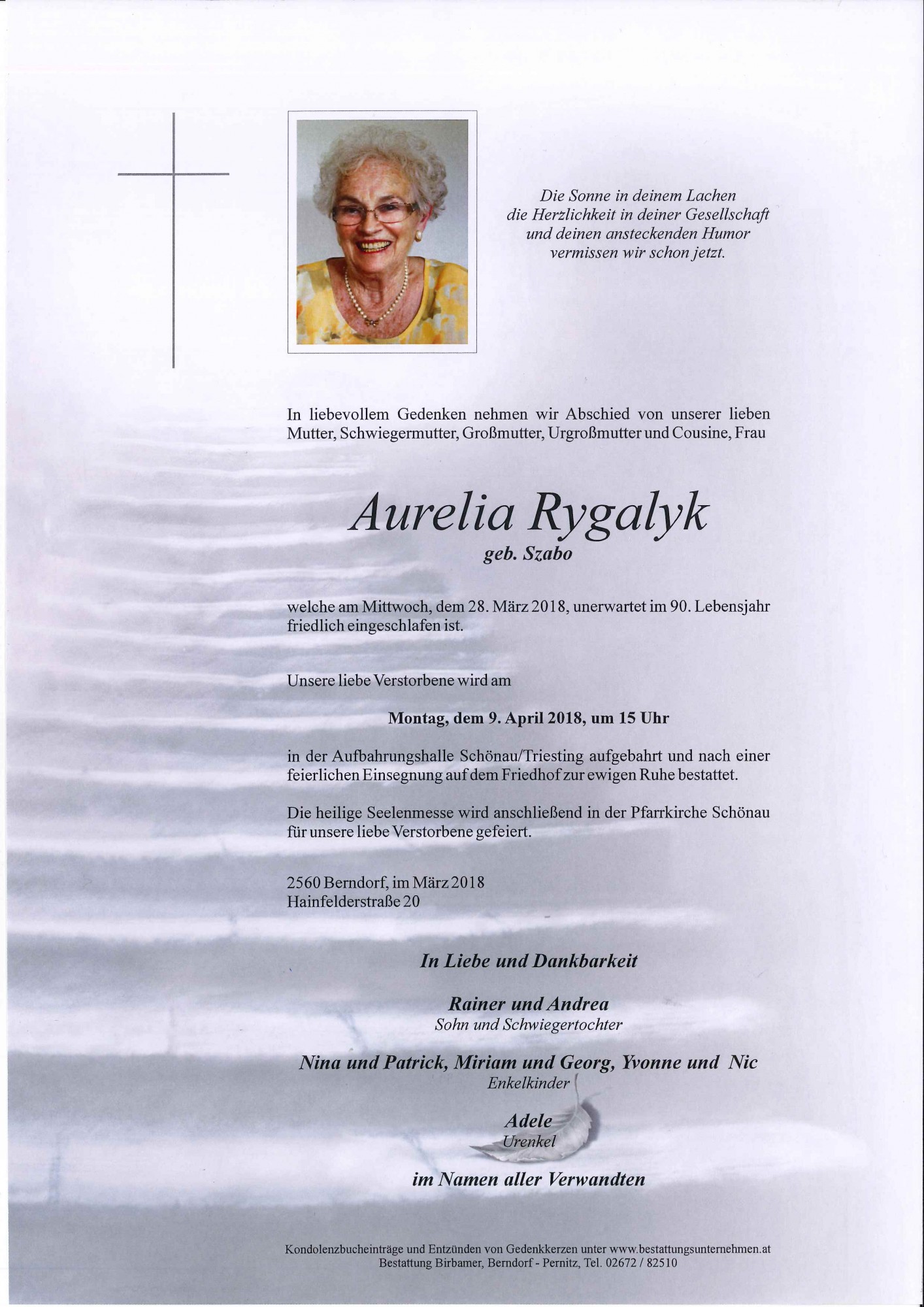 Traueranzeige von Aurelia Rygalyk