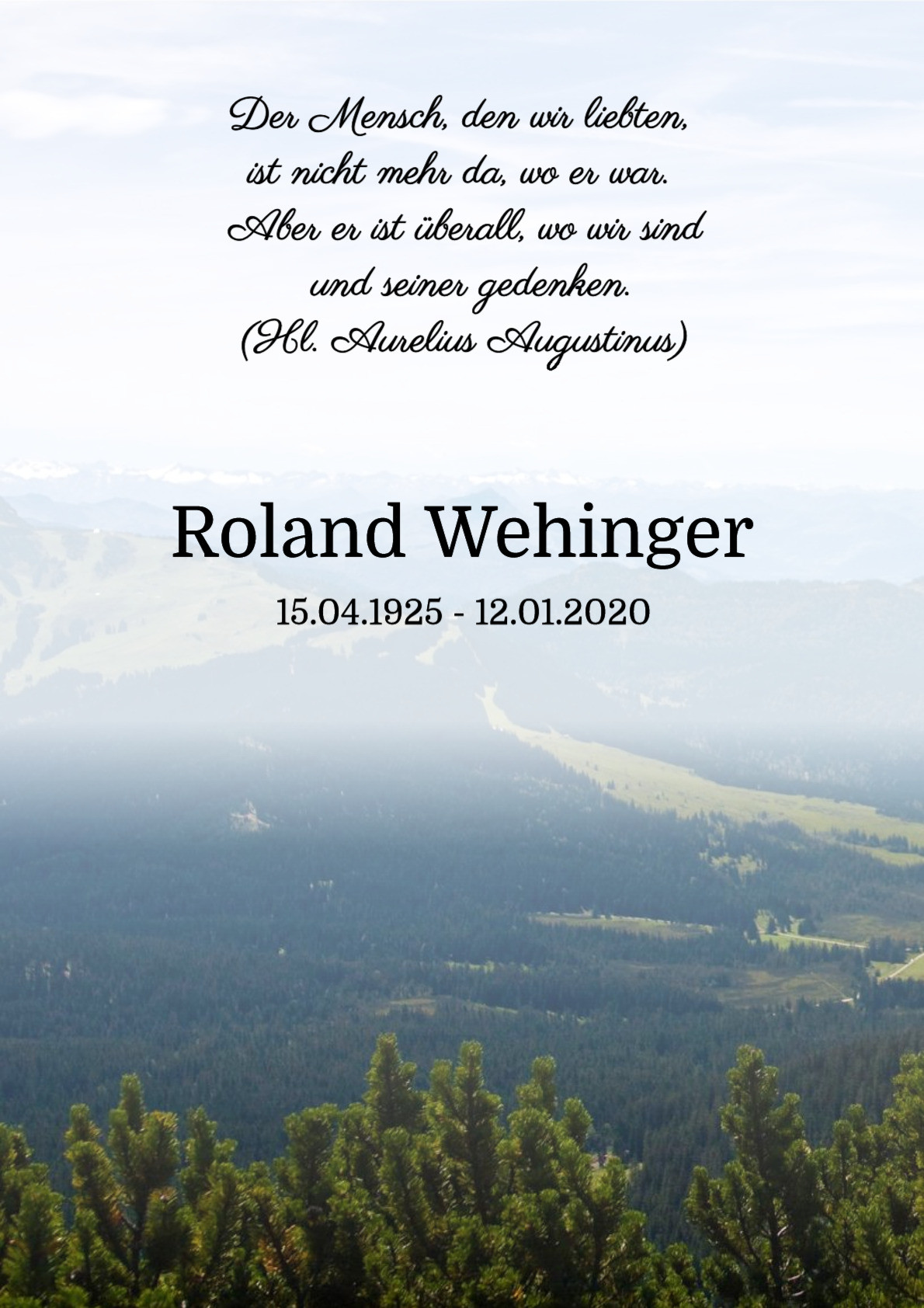 Traueranzeige von Roland Wehinger
