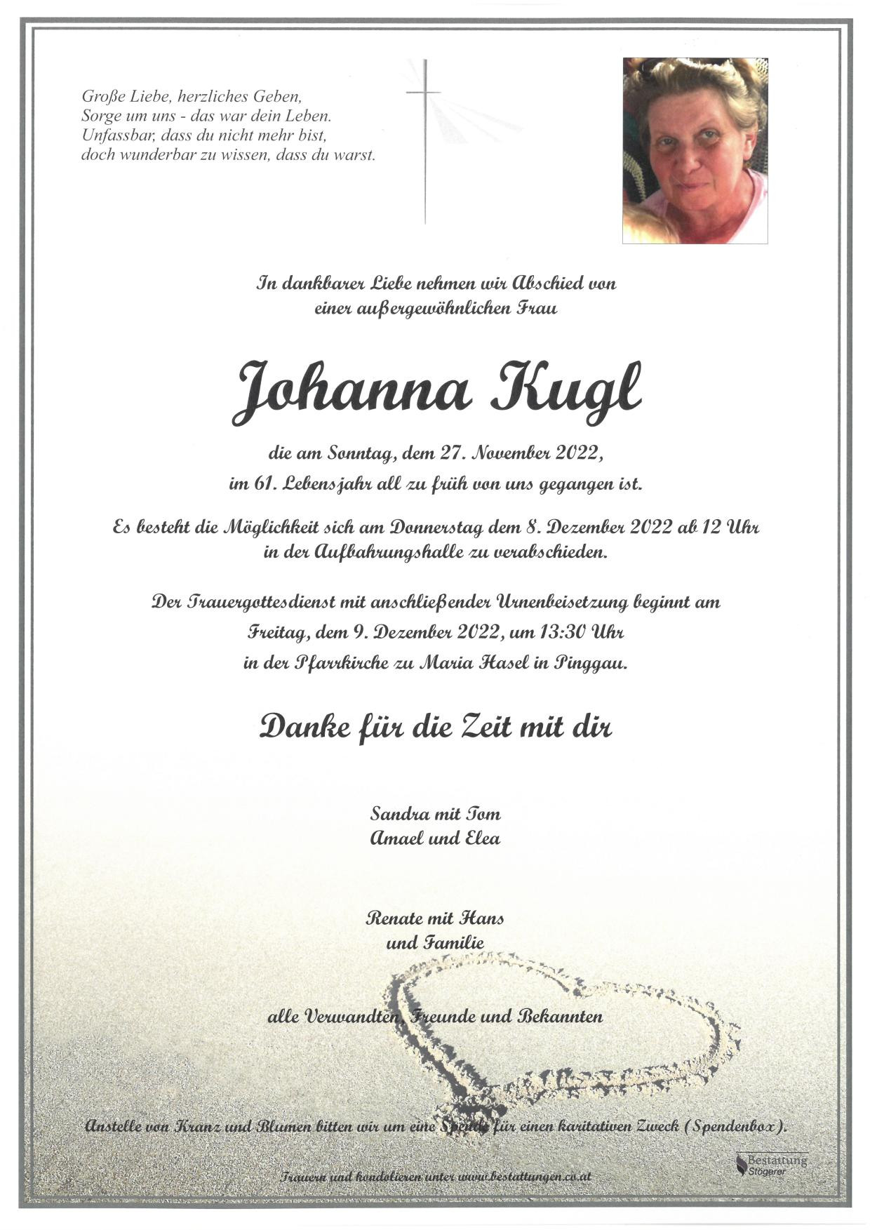Traueranzeige von Johanna Kugl