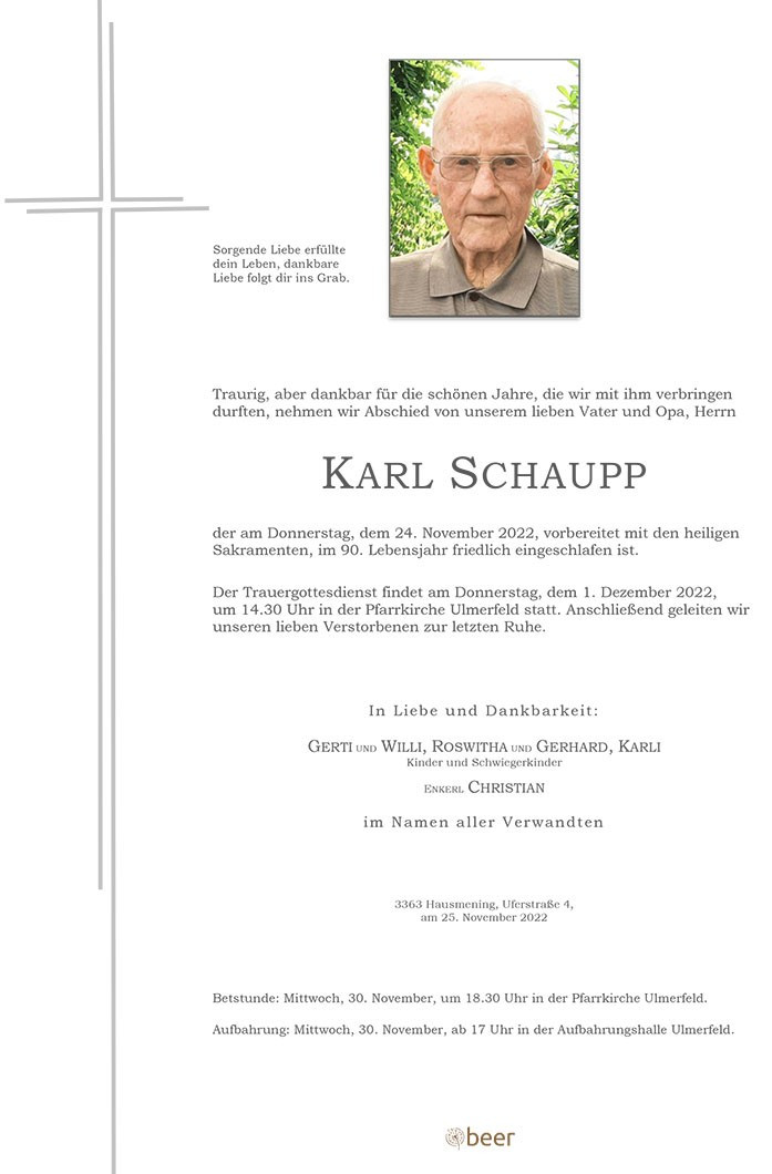 Traueranzeige von Karl Schaupp