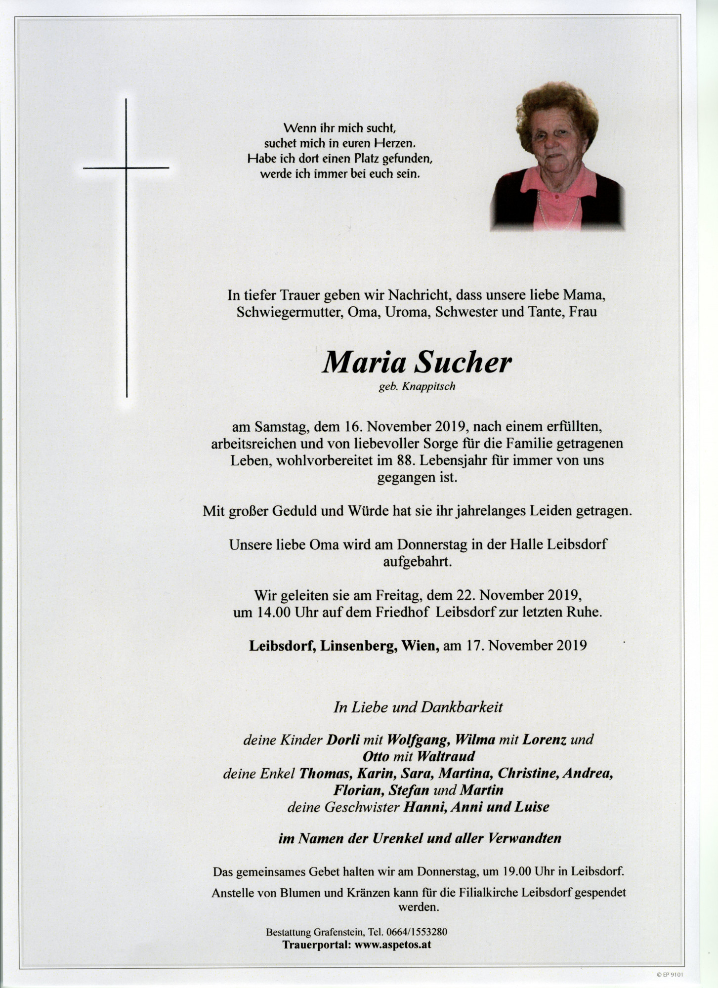 Traueranzeige von Maria Sucher