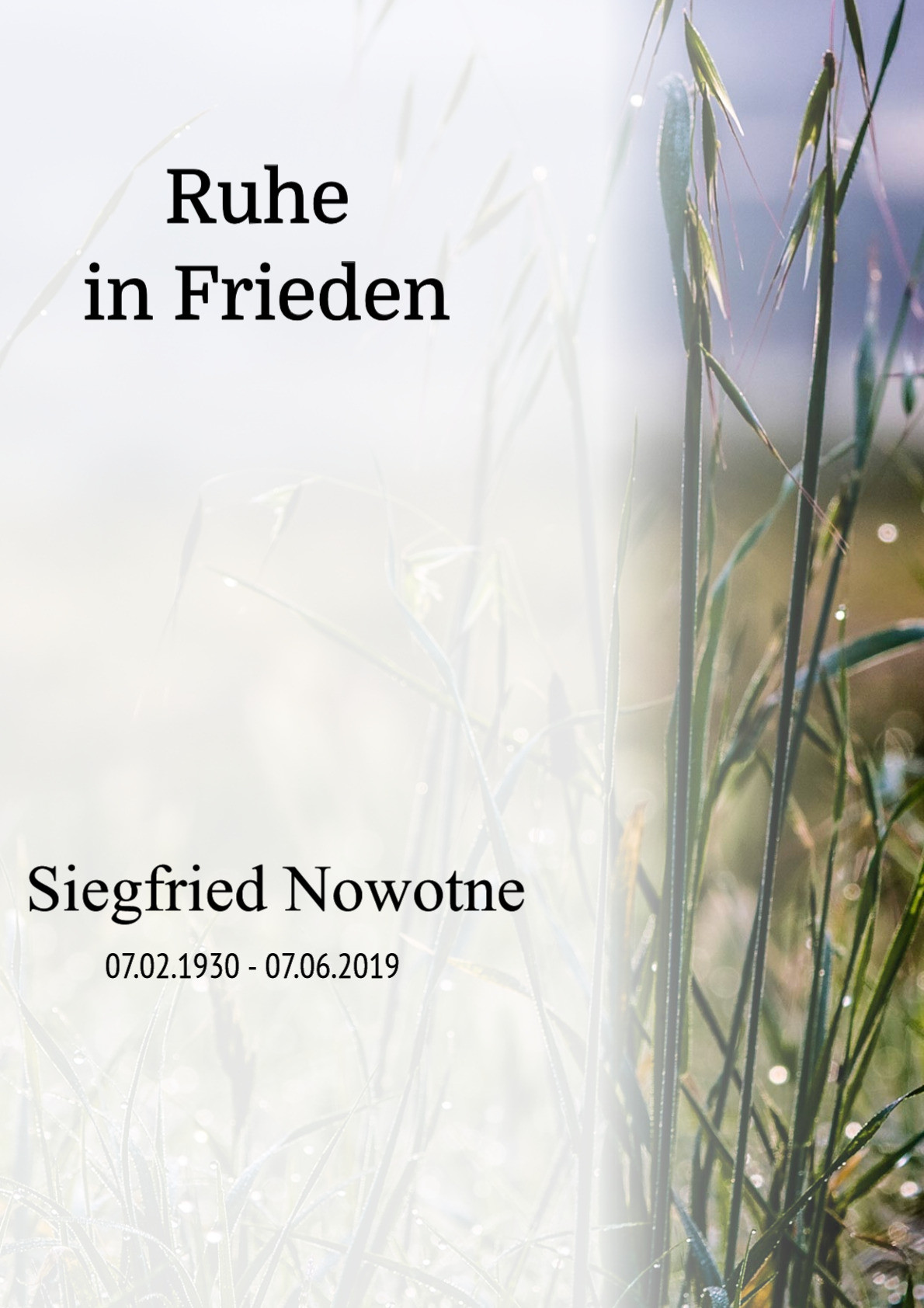 Traueranzeige von Siegfried Nowotne