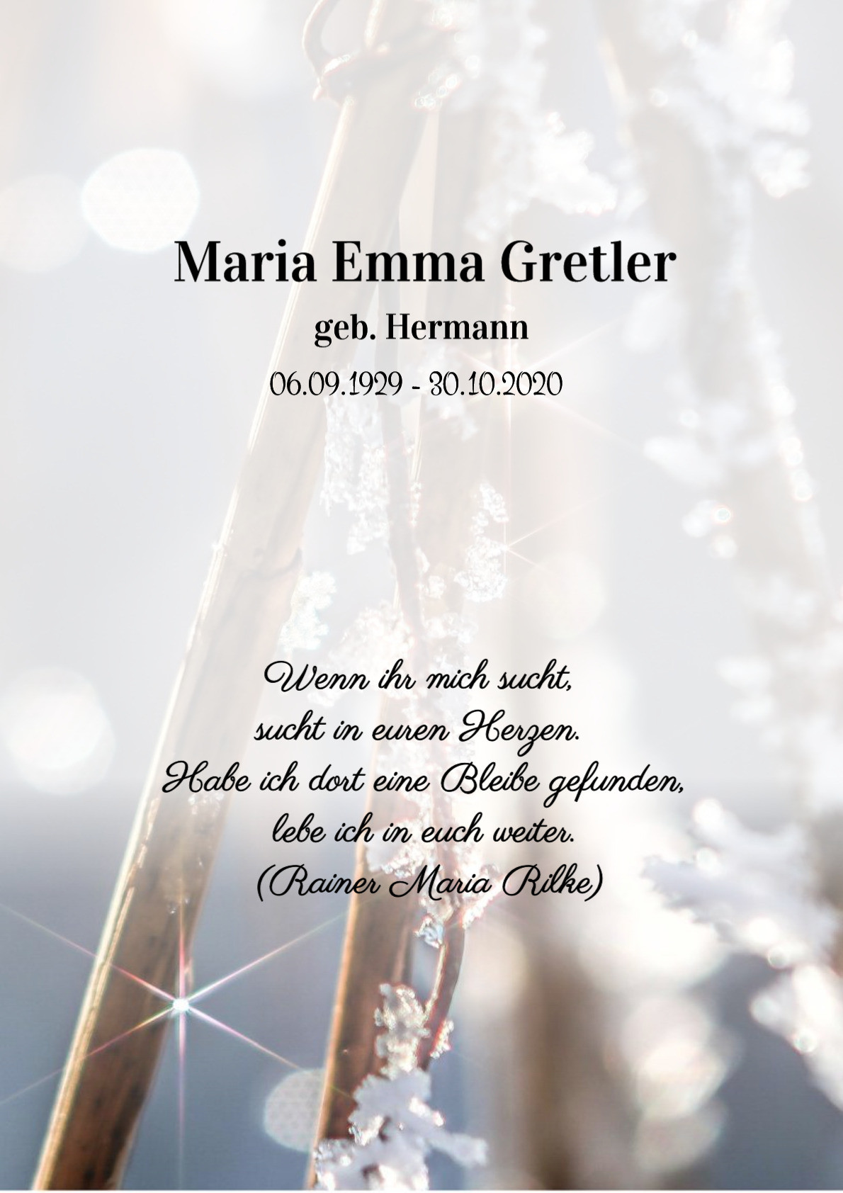 Traueranzeige von Maria Emma Gretler