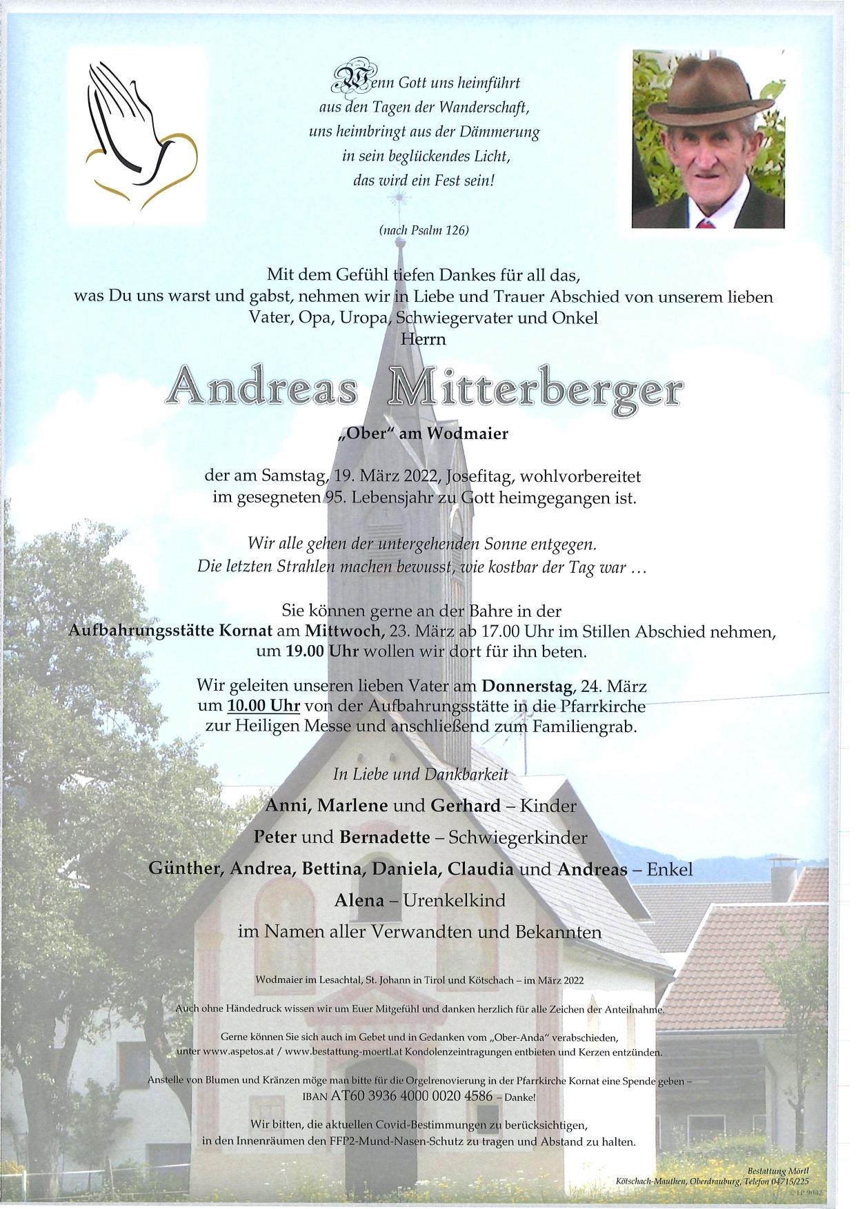 Traueranzeige von Andreas Mitterberger