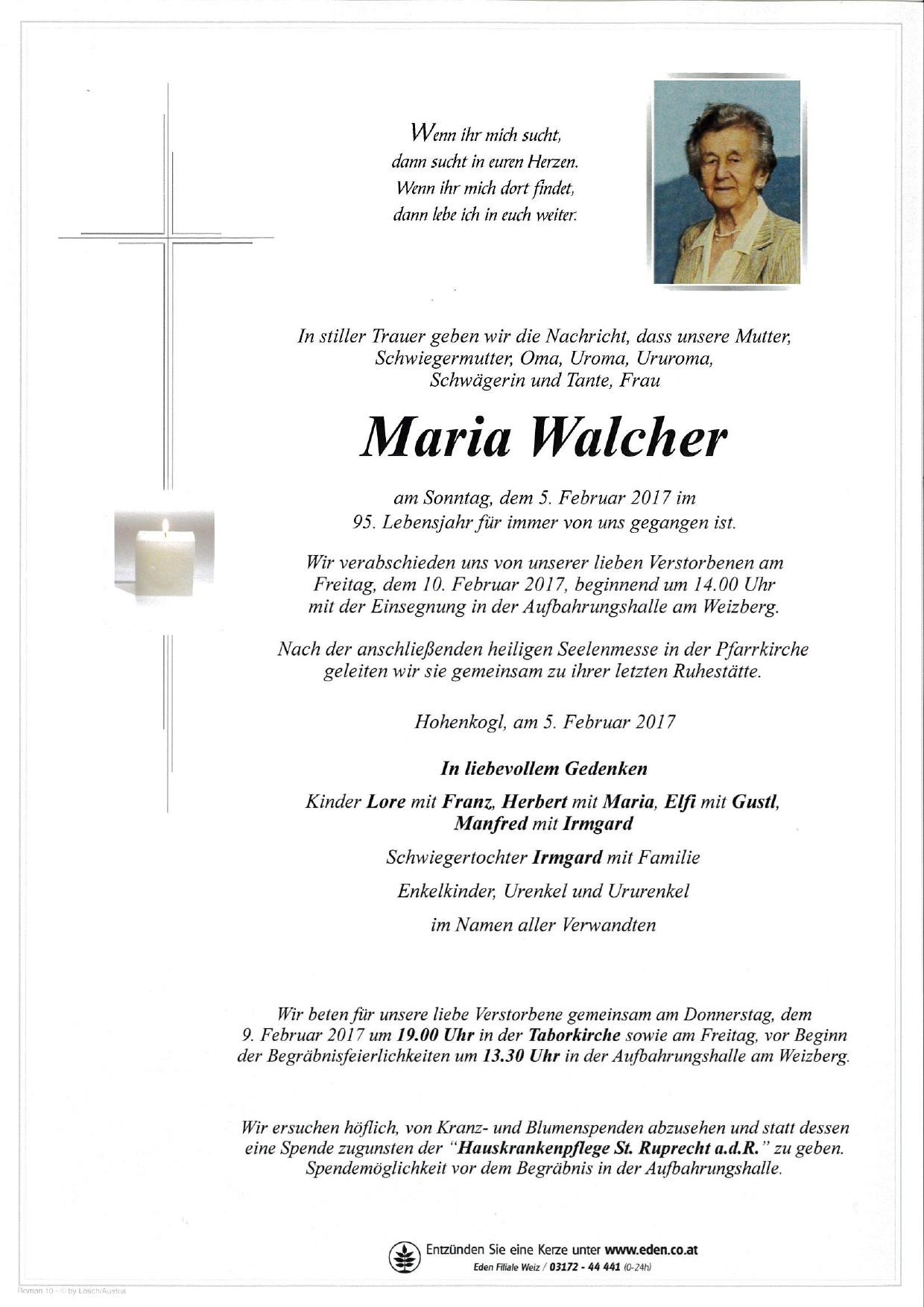 Traueranzeige von Maria Walcher