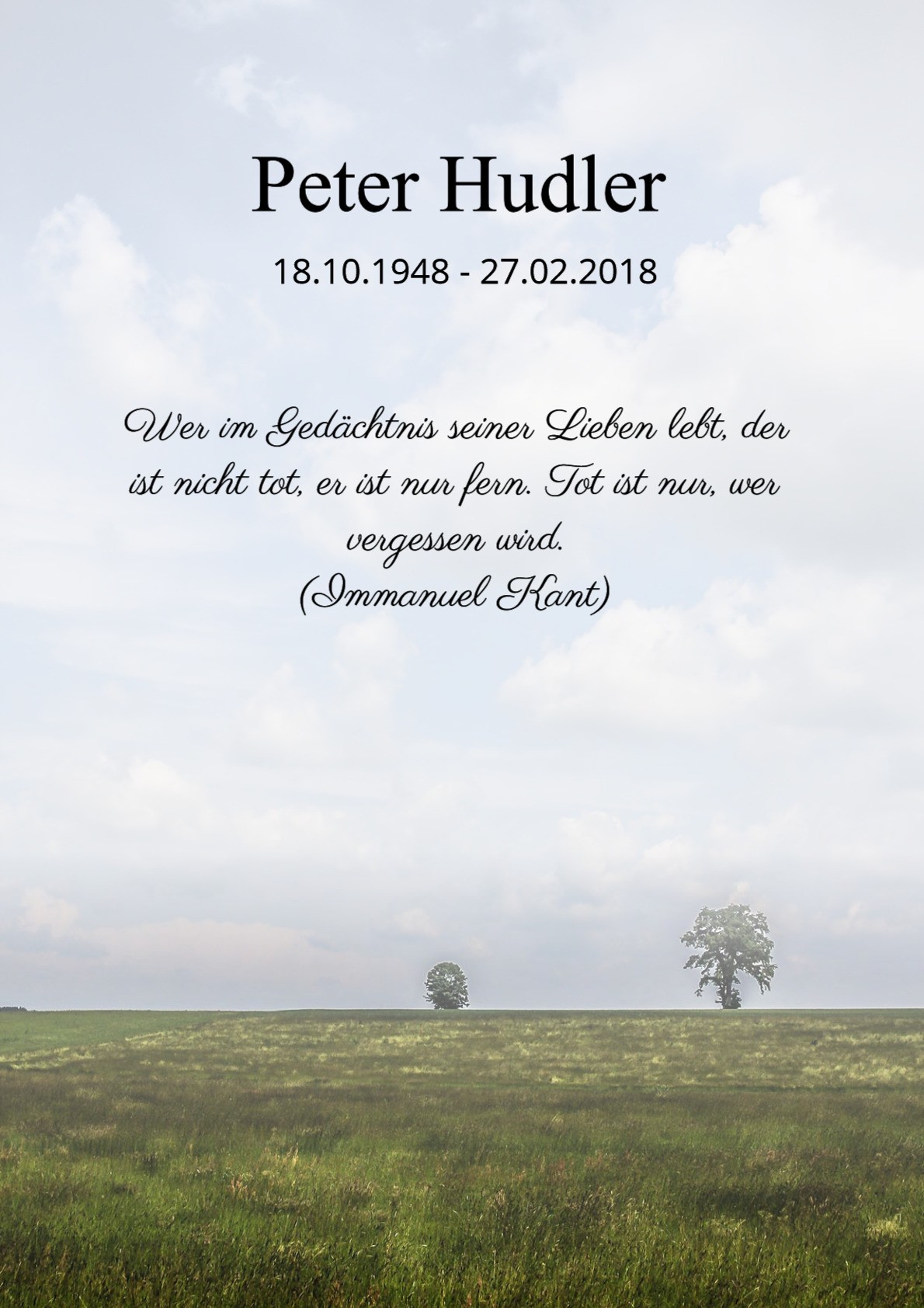 Traueranzeige von Peter Hudler