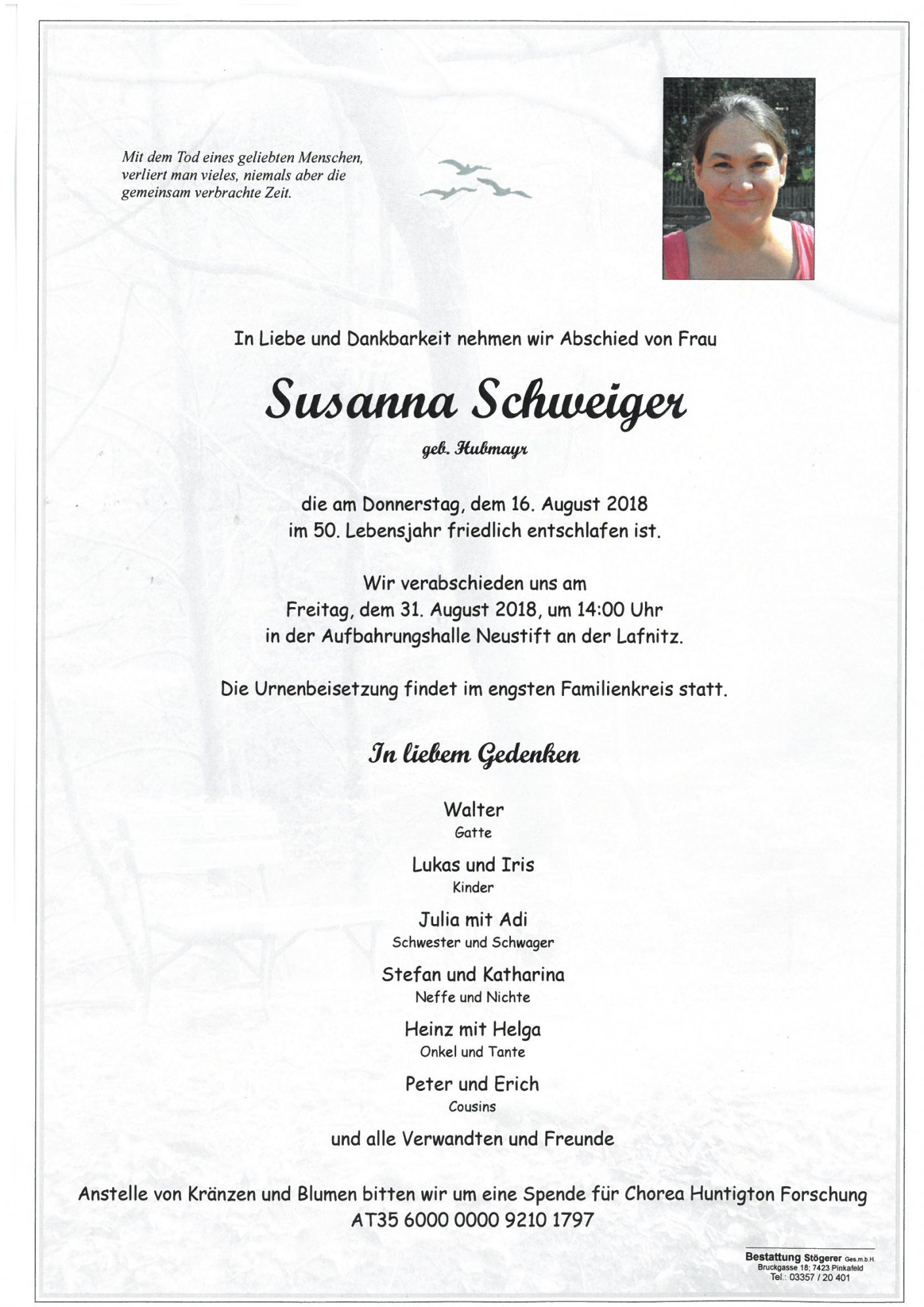 Traueranzeige von Susanna Schweiger