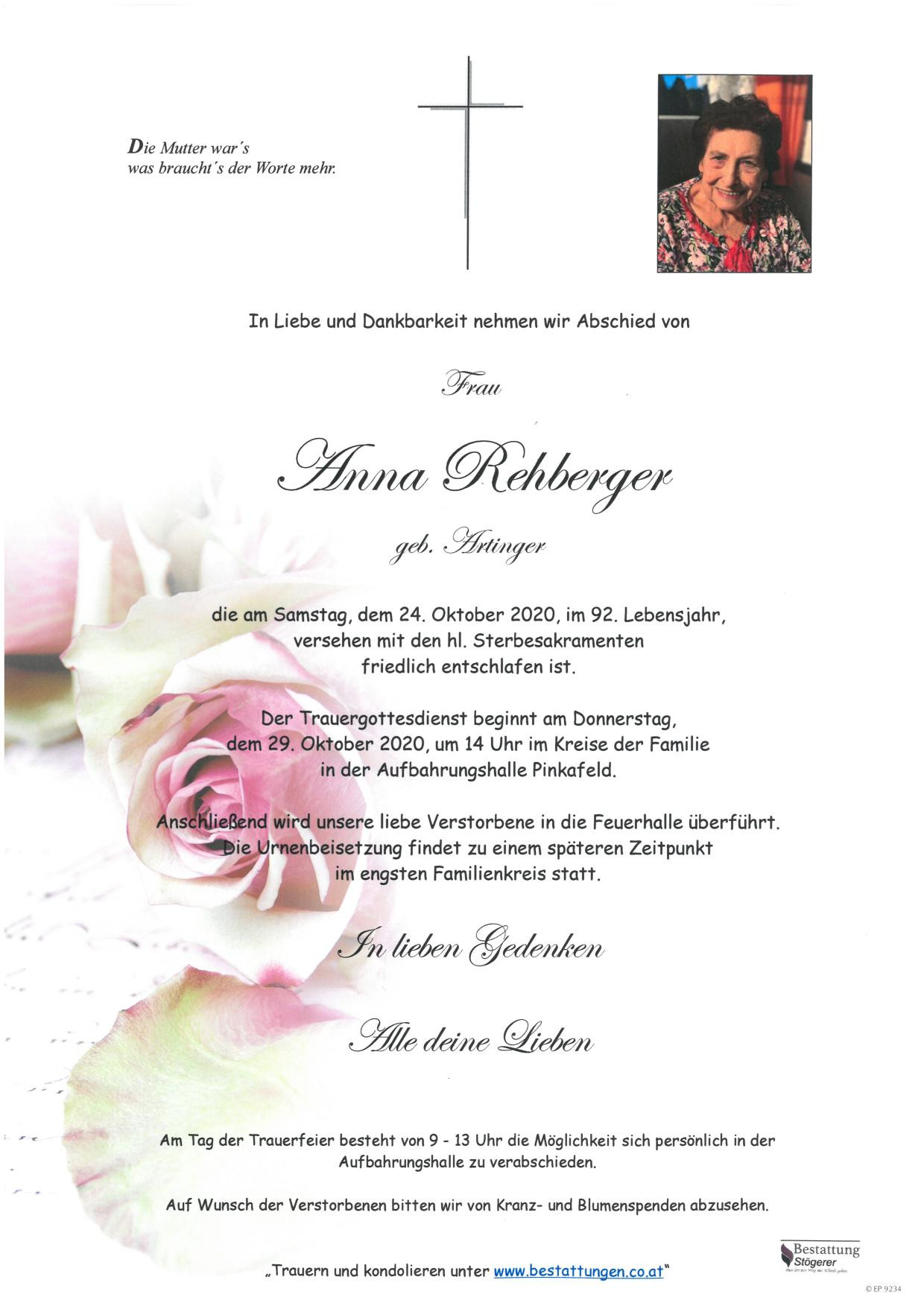Traueranzeige von Anna Rehberger