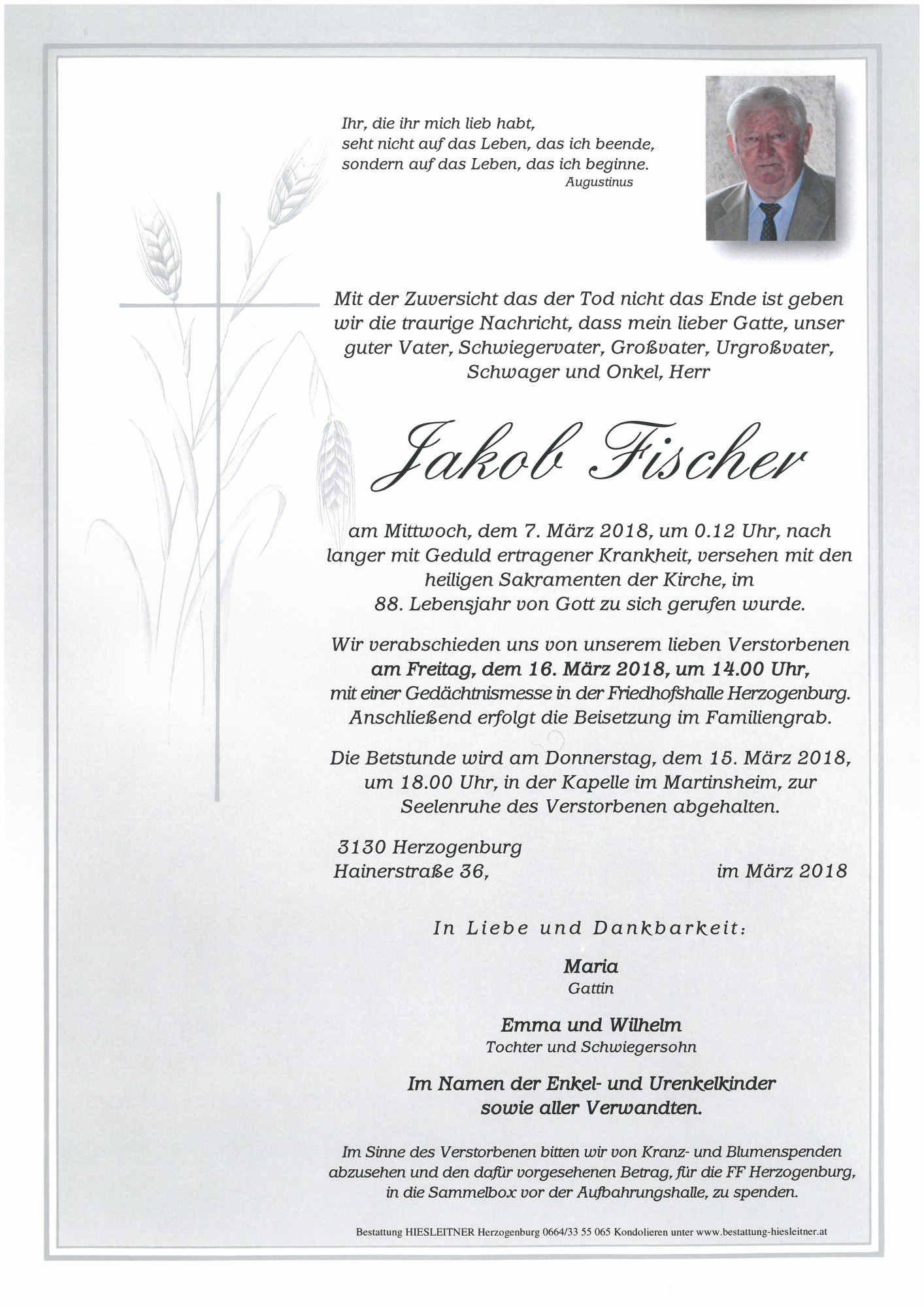 Traueranzeige von Jakob Fischer