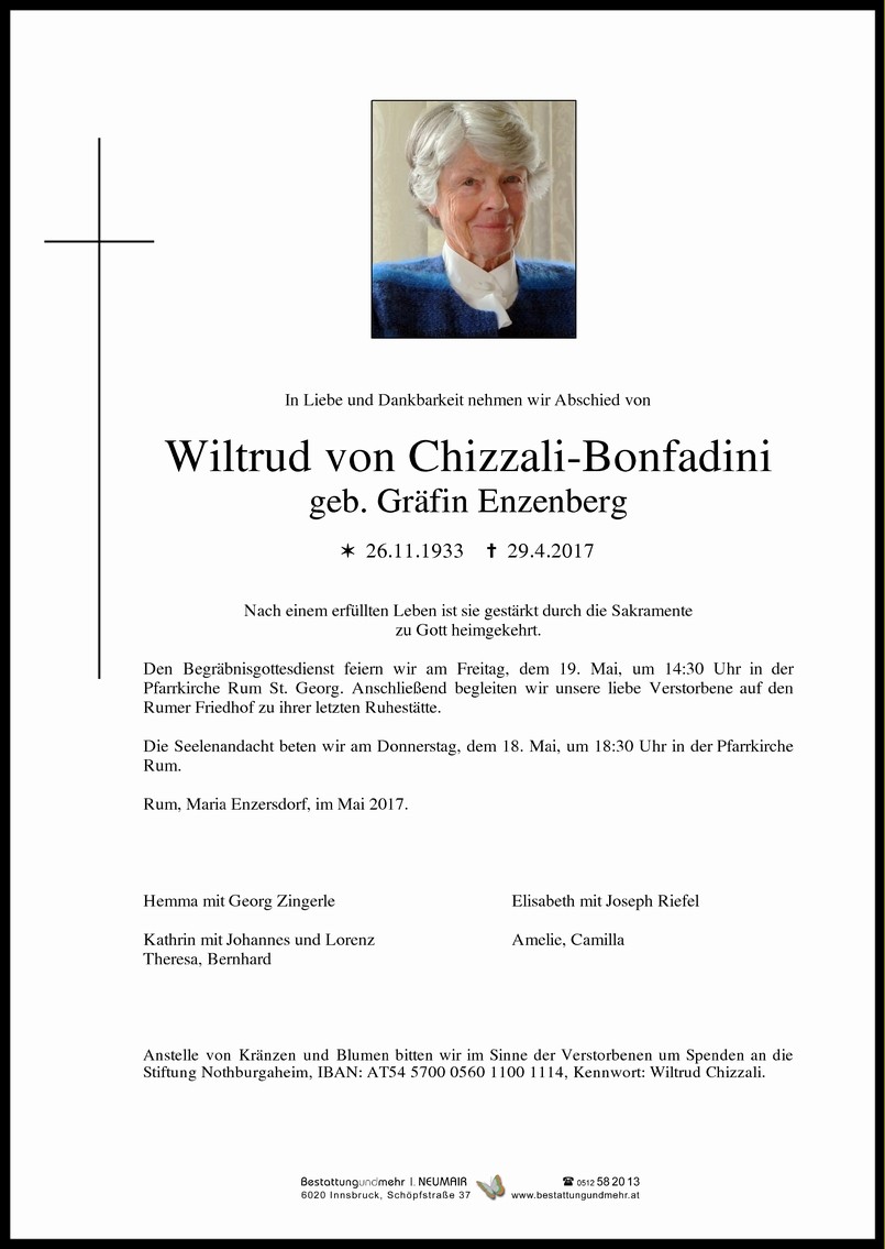 Traueranzeige von Wiltrud von Chizzali-Bonfadini