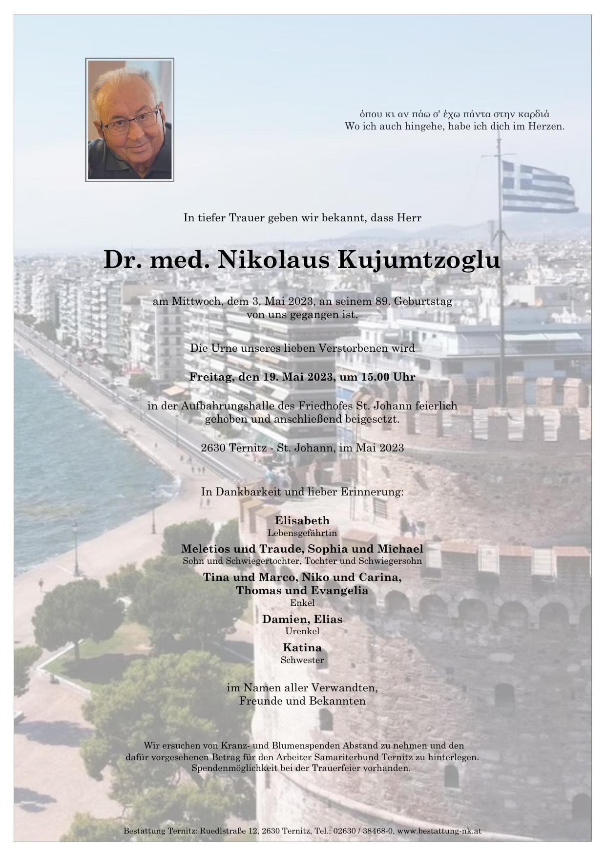 Traueranzeige von Dr. med. Nikolaus Kujumtzoglu