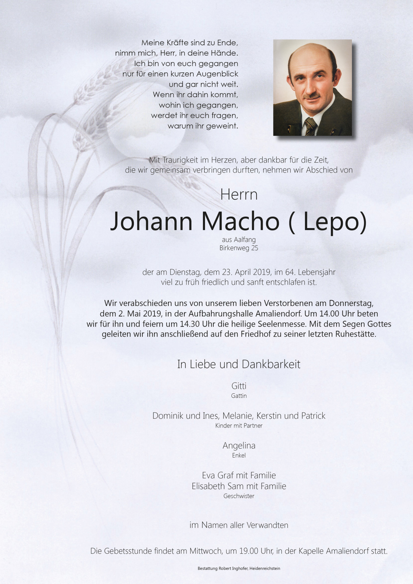 Traueranzeige von Johann Macho